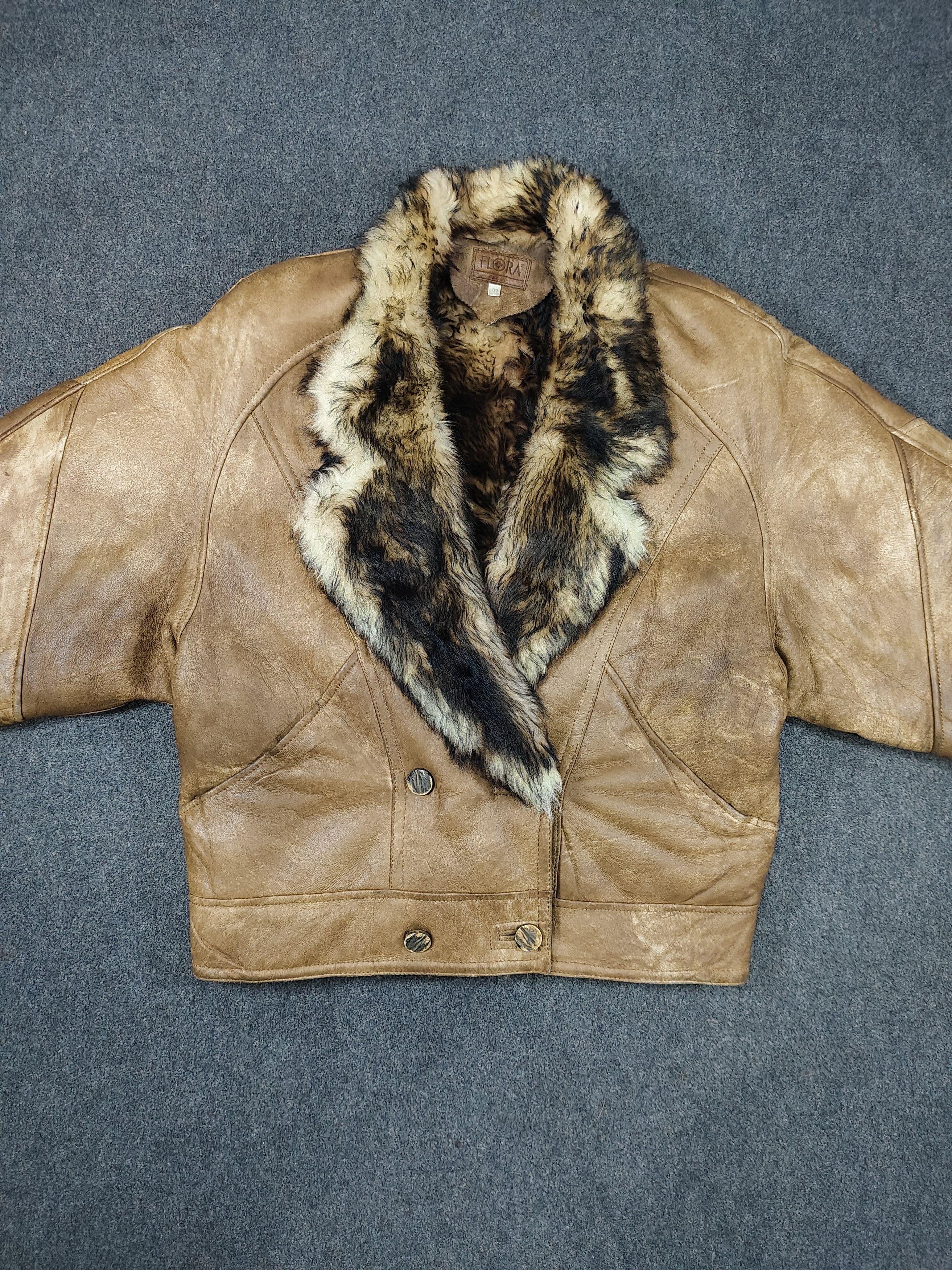 Vintage 80s FLORA- Oversized Real Fur Shearling Lined Leather Bomber Size US L / EU 52-54 / 3 - 8 Thumbnail