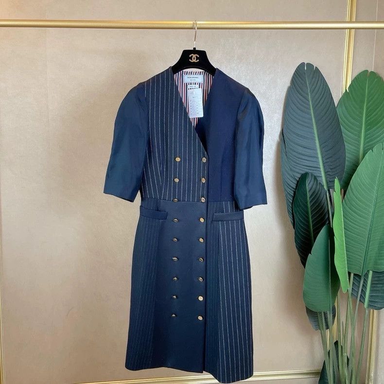 Thom Browne Thom Browne Blue striped dress Size S / US 4 / IT 40 - 1 Thumbnail