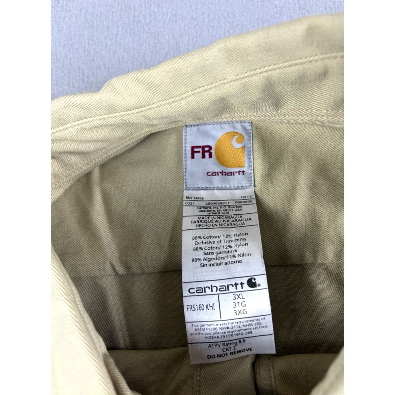 Carhartt Carhartt FR Shirt Mens 3XL Beige Flame Resistant Button-Up Workshirt Twill Cotton Nylon Pockets Embroidered Button-Down Collar Mens Regular Size US XXL / EU 58 / 5 - 3 Thumbnail