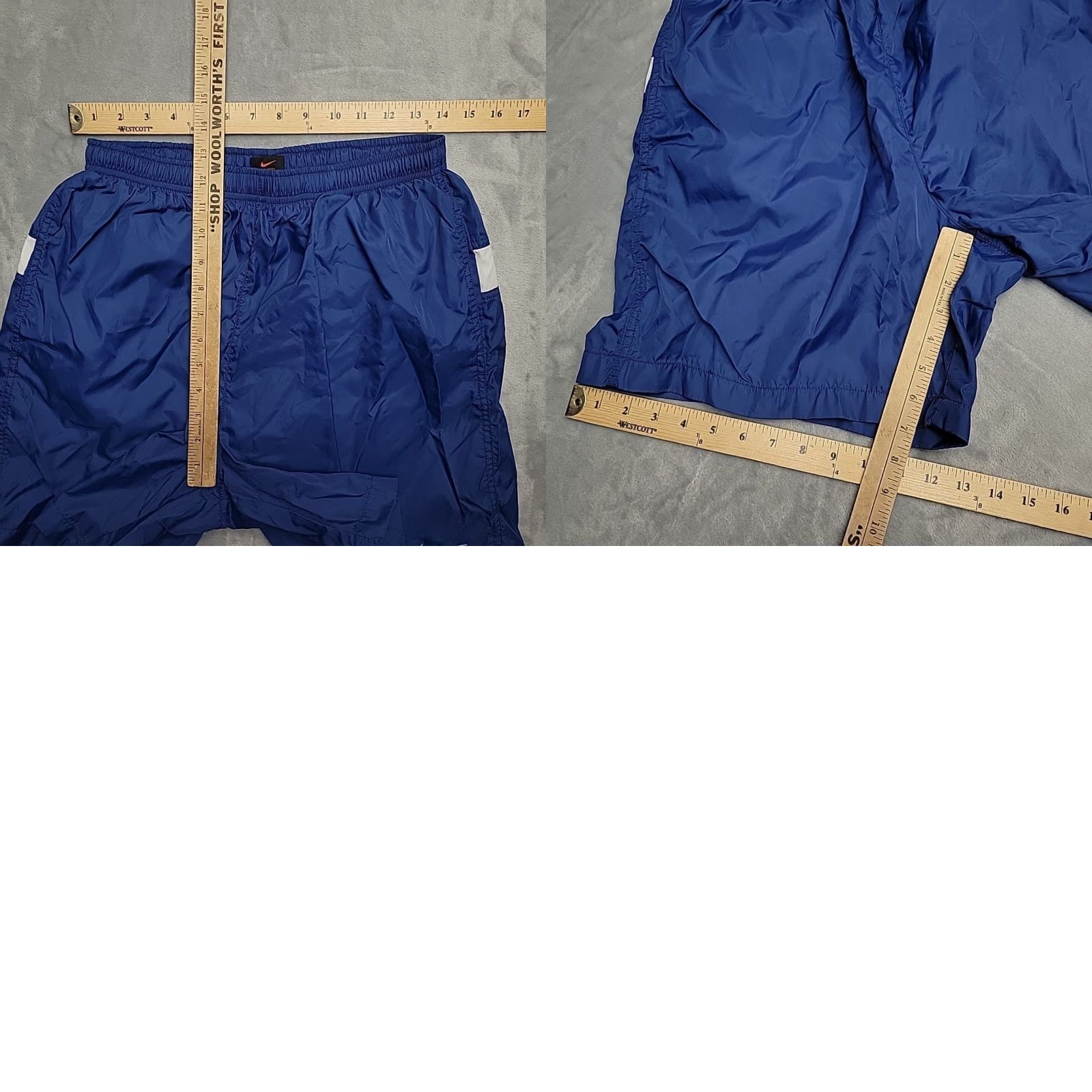 Nike VINTAGE Nike Shorts Men L Blue Lined Embroidered Spellout Swoosh Windbreaker 90s USA Pockets Logo Size US 33 - 8 Thumbnail