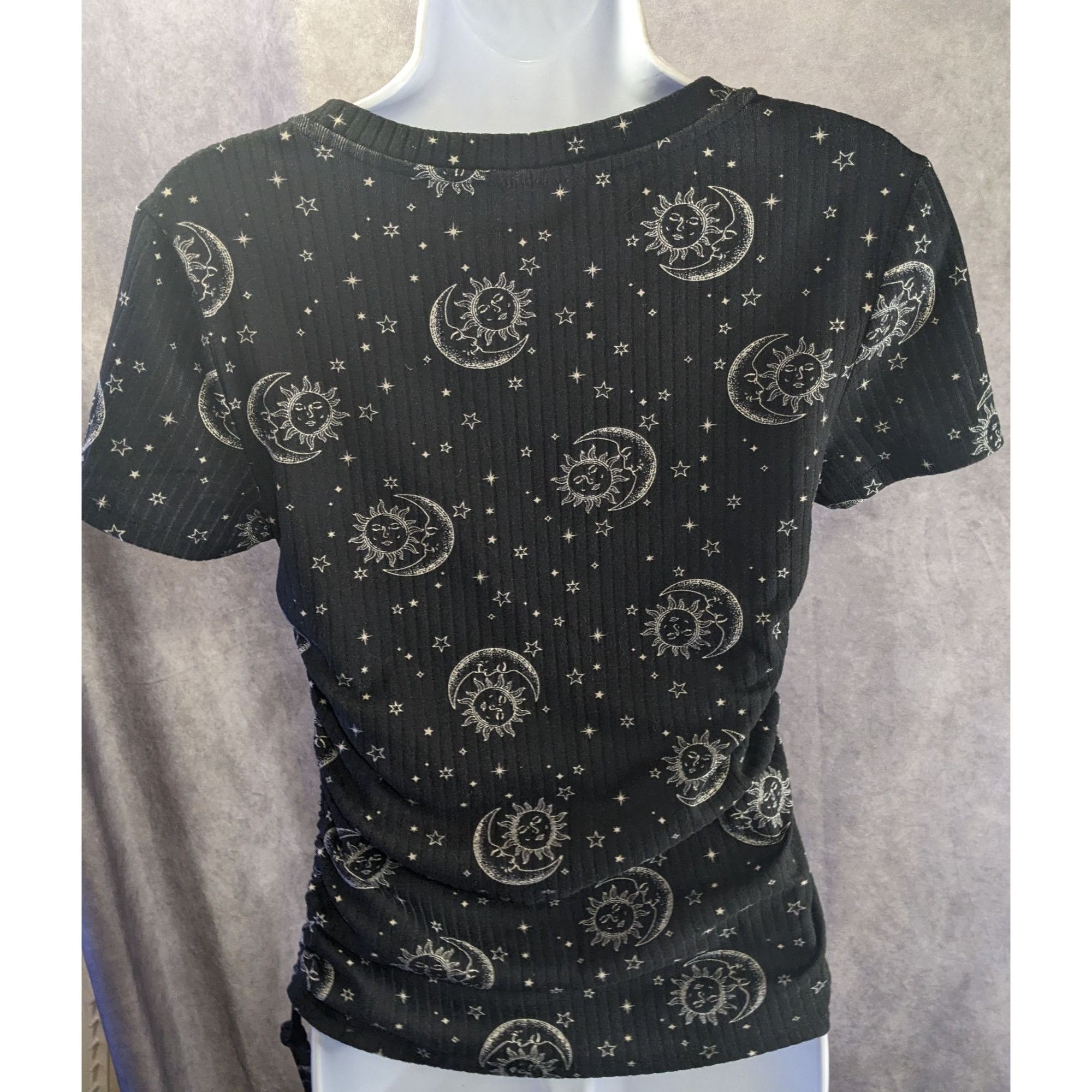 Other Celestial Sun & Moon Print Black Ribbed Knit Top With Adjus Size M / US 6-8 / IT 42-44 - 2 Thumbnail