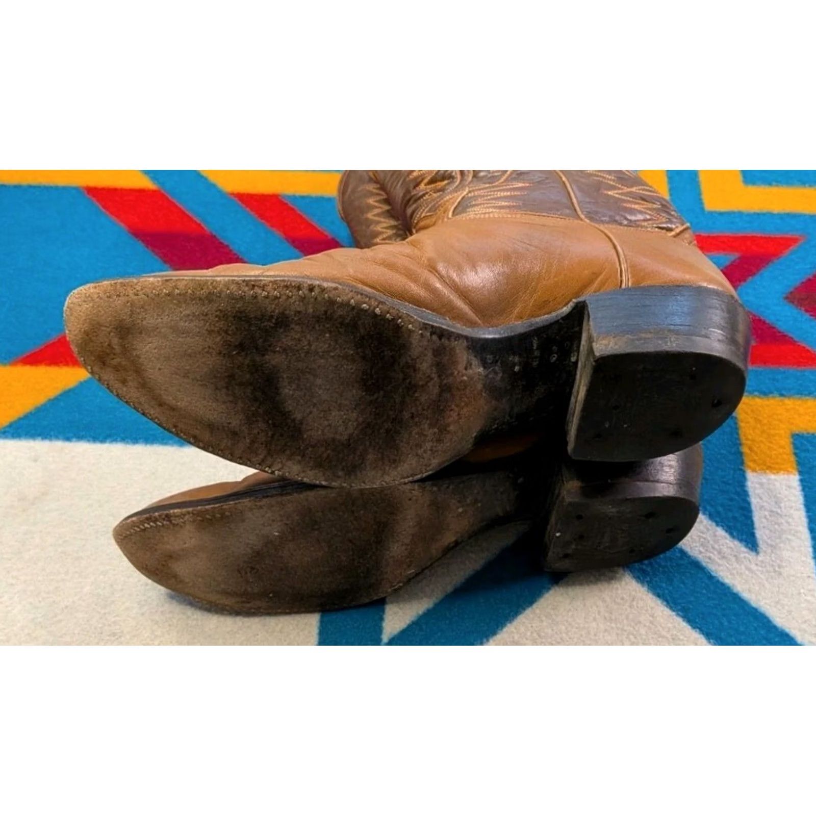 Tony Lama VINTAGE Tony Lama Leather Cowboy Boots Western Brown Size 10.5/11 Made In USA Men Size US 11 / EU 44 - 7 Thumbnail