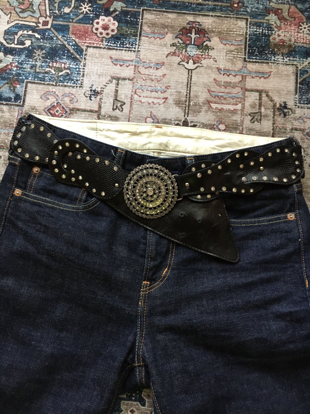 If Six Was Nine × Japanese Brand × Le Grande Bleu (L.G.B.) Black Buckle flower plait belt Size ONE SIZE - 1 Thumbnail