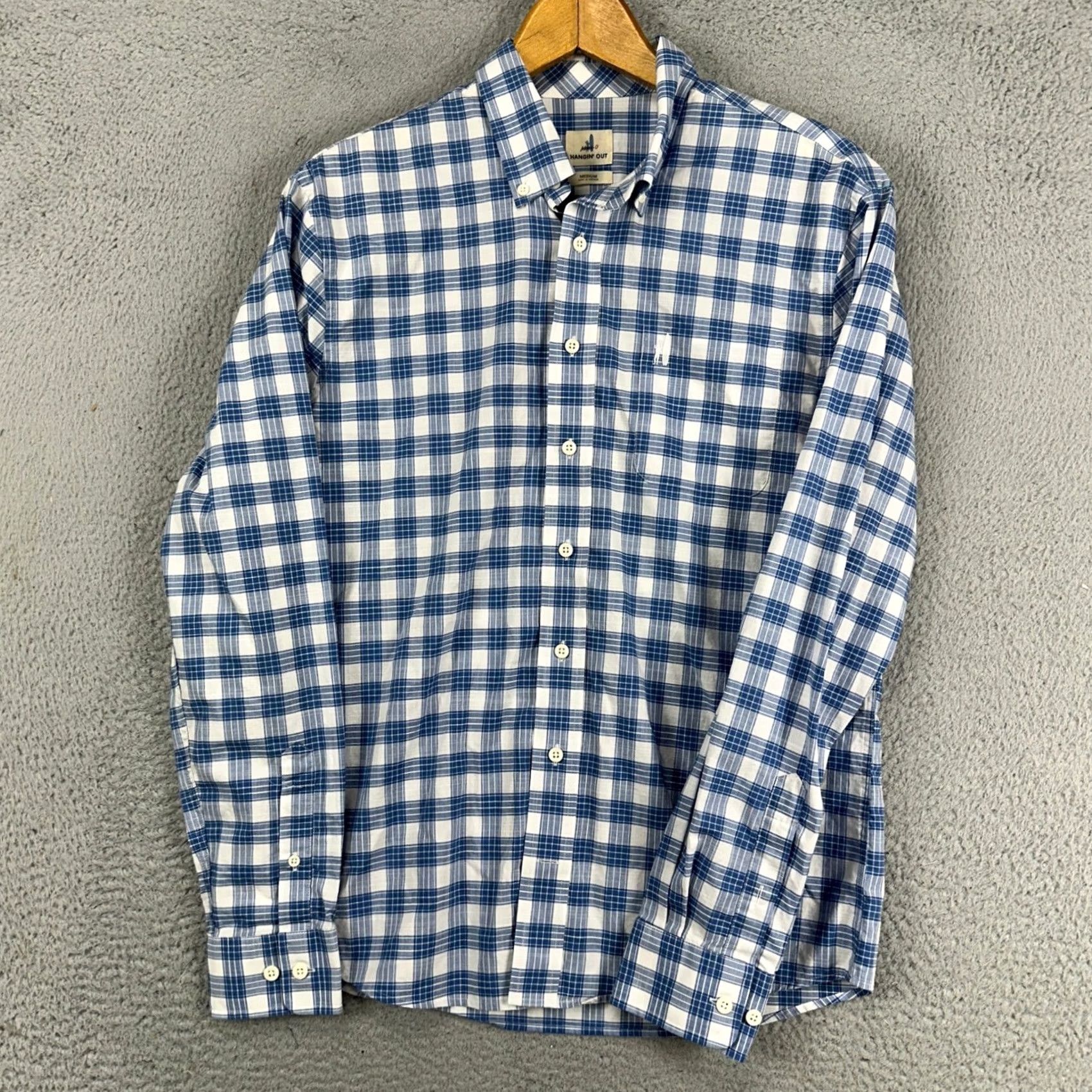 johnnie-O Johnnie-O Hangin Out Mens Button Down Shirt Medium Blue White Plaid Hemp Blend - Size - Pre-Owned Good - Size US M / EU 48-50 / 2 - 4 Thumbnail