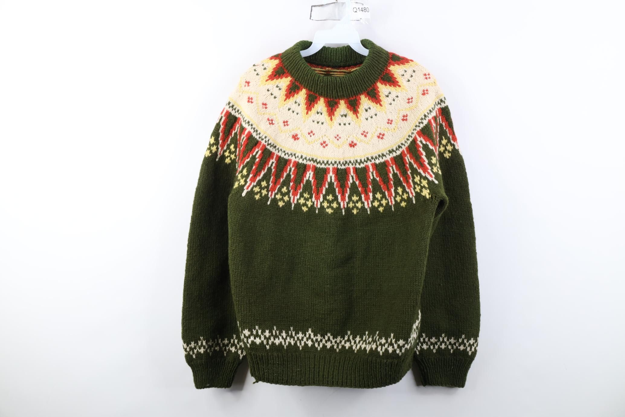 Vintage Vintage 50s Cowichan Wool Hand Knit Fair Isle Sweater Size US M / EU 48-50 / 2 - 1 Thumbnail