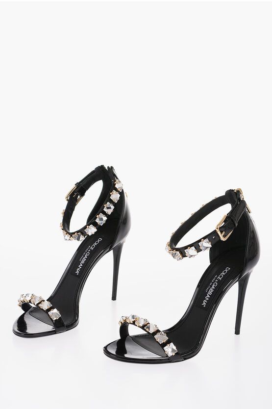 image of Dolce Gabbana Patent Leather With Rhinestones Heel Shoes 10 Cm in Black, Women's