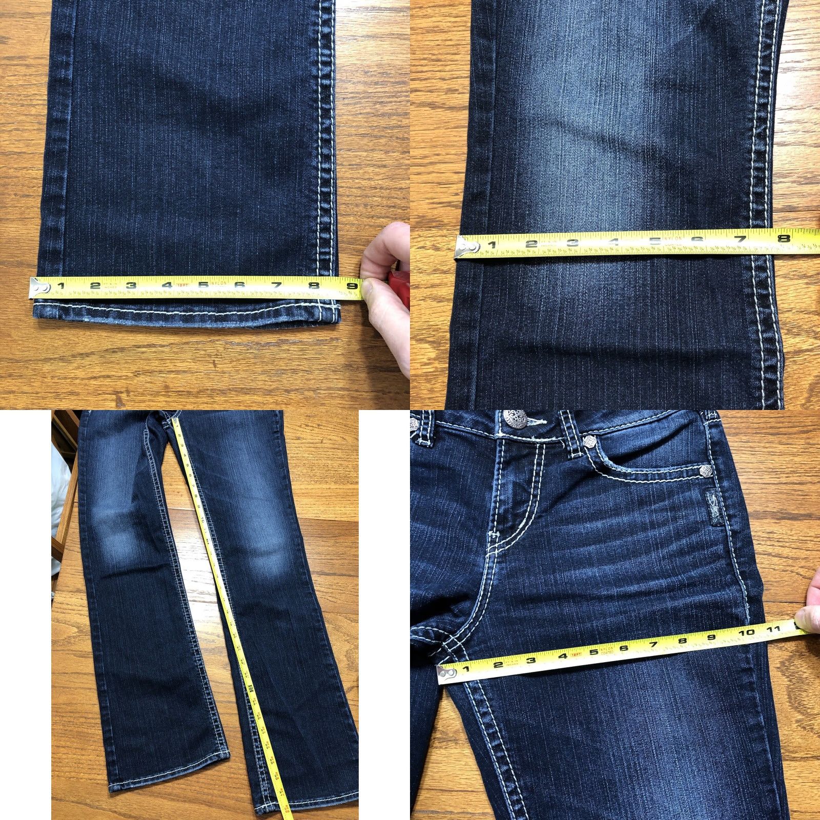 Vintage VINTAGE Silver Suki High Slim Boot Cut Dark Wash Denim Jeans Womens 29 X 32 Jeans Women Slim Bootcut Dark Wash Blue Embroidered Logo 5-Pocket Stretch Size 29" - 8 Thumbnail
