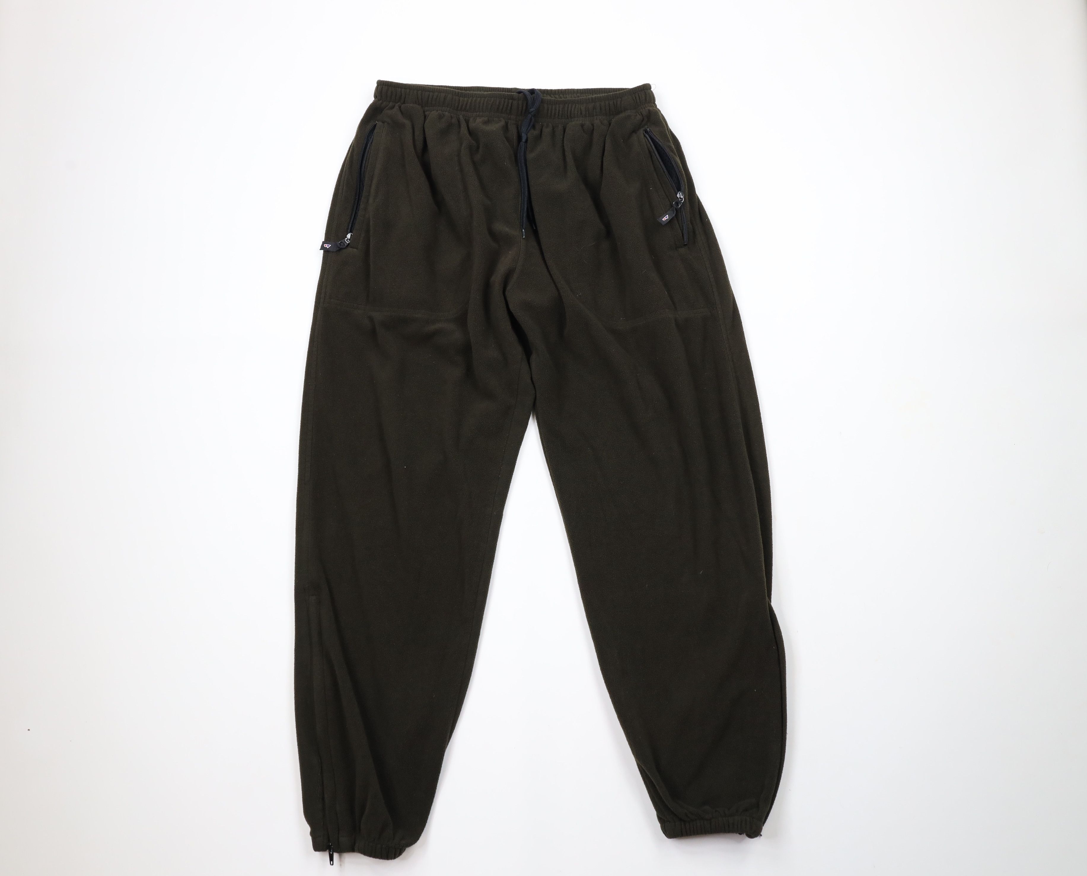 Vintage Vintage 90s Streetwear Blank Fleece Sweatpants Joggers Olive Size US 34 / EU 50 - 1 Thumbnail