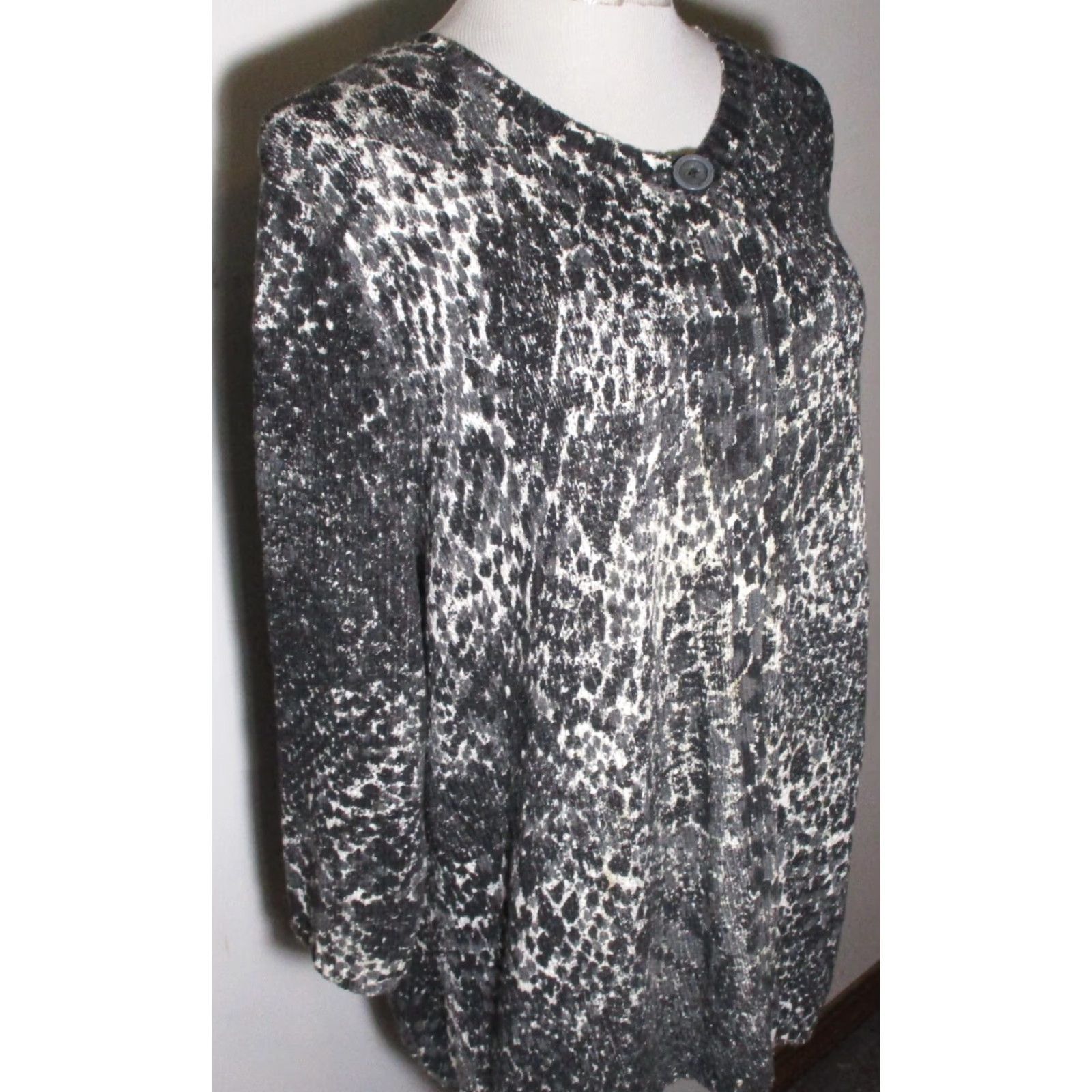 Vintage A. GIANETTI Gray Black Heavy Cardigan Sweater 3X Plus Womens 3/4 Sleeve Knit Cotton Blend Fall Winter All Seasons Cardigan Size XXL / US 16-18 / IT 52-54 - 3 Thumbnail