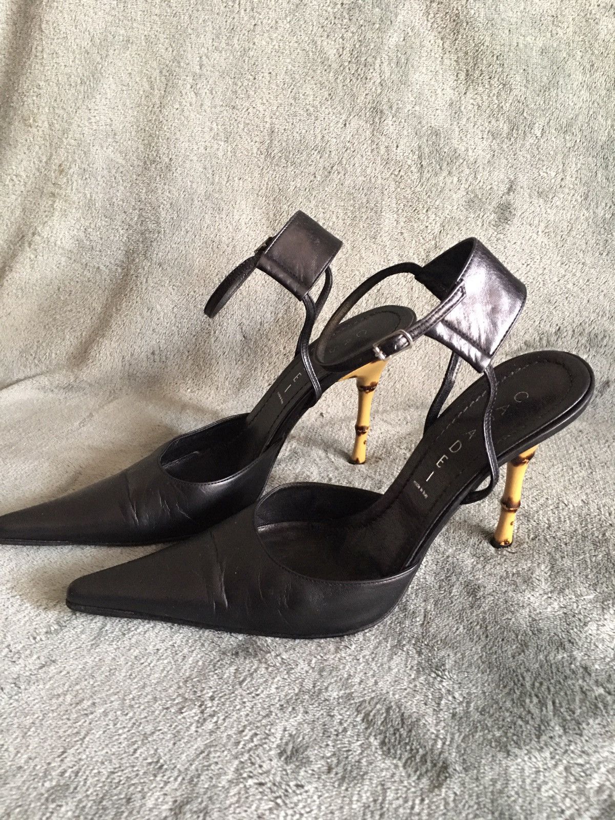 CASADEI Black Leather Strappy Bamboo Heels Pumps Size 8