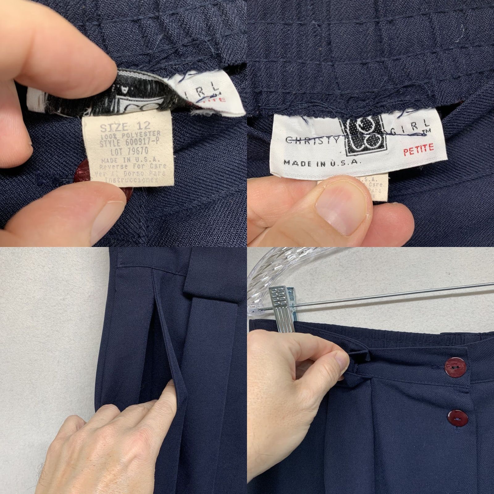 Vintage Womens Christy Girl Vintage Skirt Made USA Navy Blue Button Petite 12P Knee Length Tailored Pants No, sorry Size 34" / US 12 / IT 48 - 8 Thumbnail