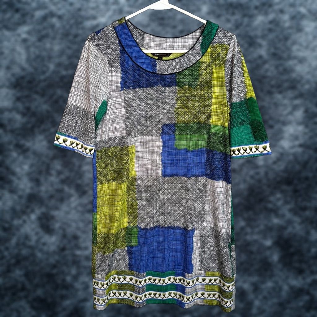 Bcbgmaxazria VINTAGE BCBG MAXAZRIA Womens Multicolor Patchwork Print Dress  Size Small | Grailed