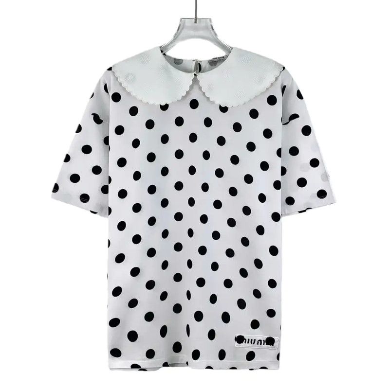 Miu Miu Miu Miu Polka Dot White Cotton T-Shirt 0089 Size XS / US 0-2 / IT 36-38 - 1 Thumbnail