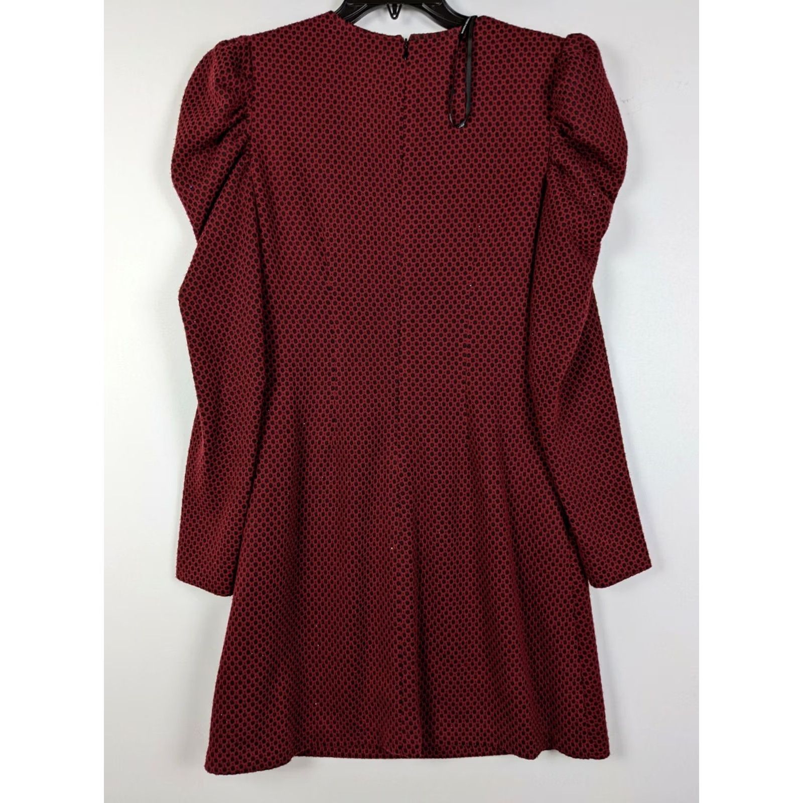 Donna Morgan Donna Morgan Women's Geometric Ruched-Sleeve Knit V-Neck Dress Size 6 Red Black A-Line Puff Sleeve Size M / US 6-8 / IT 42-44 - 4 Thumbnail