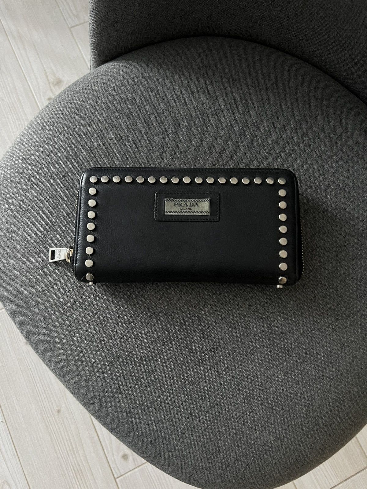 Prada Prada Black Crystal Embellished Leather Zip Around Wallet Size ONE SIZE - 2 Thumbnail