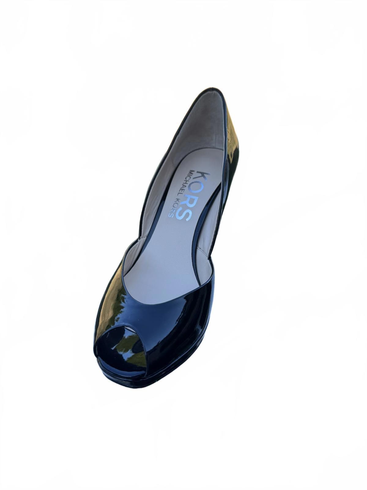 Michael Kors MICHAEL KORS Black Patent Leather Peep-Toe Wedge Heels Size US 6.5 / IT 36.5 - 3 Thumbnail