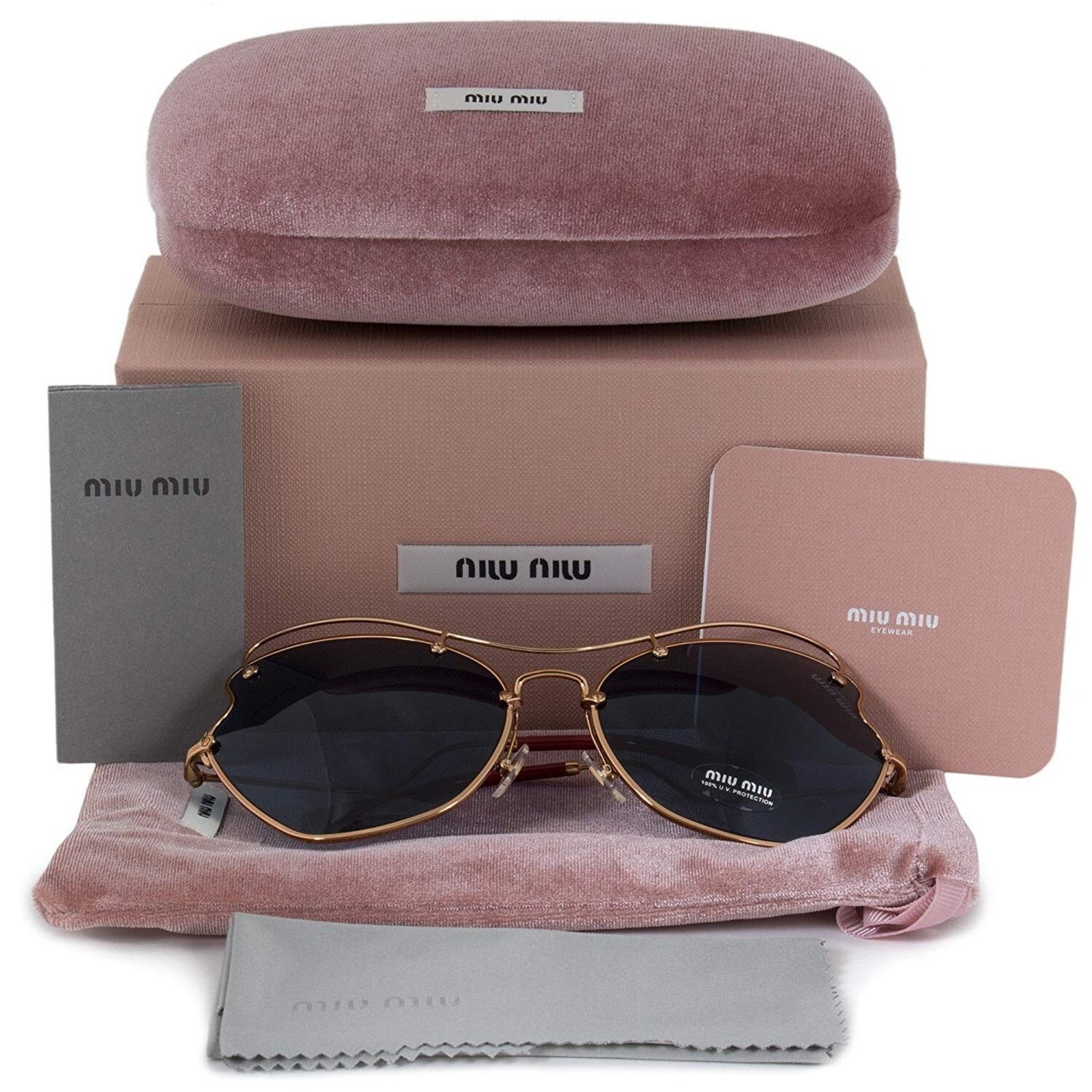 Miu Miu Miu Miu Cat Eye Sunglasses Gold Frame Blue Lens MU56RS7OE1V1 Size ONE SIZE - 5 Thumbnail