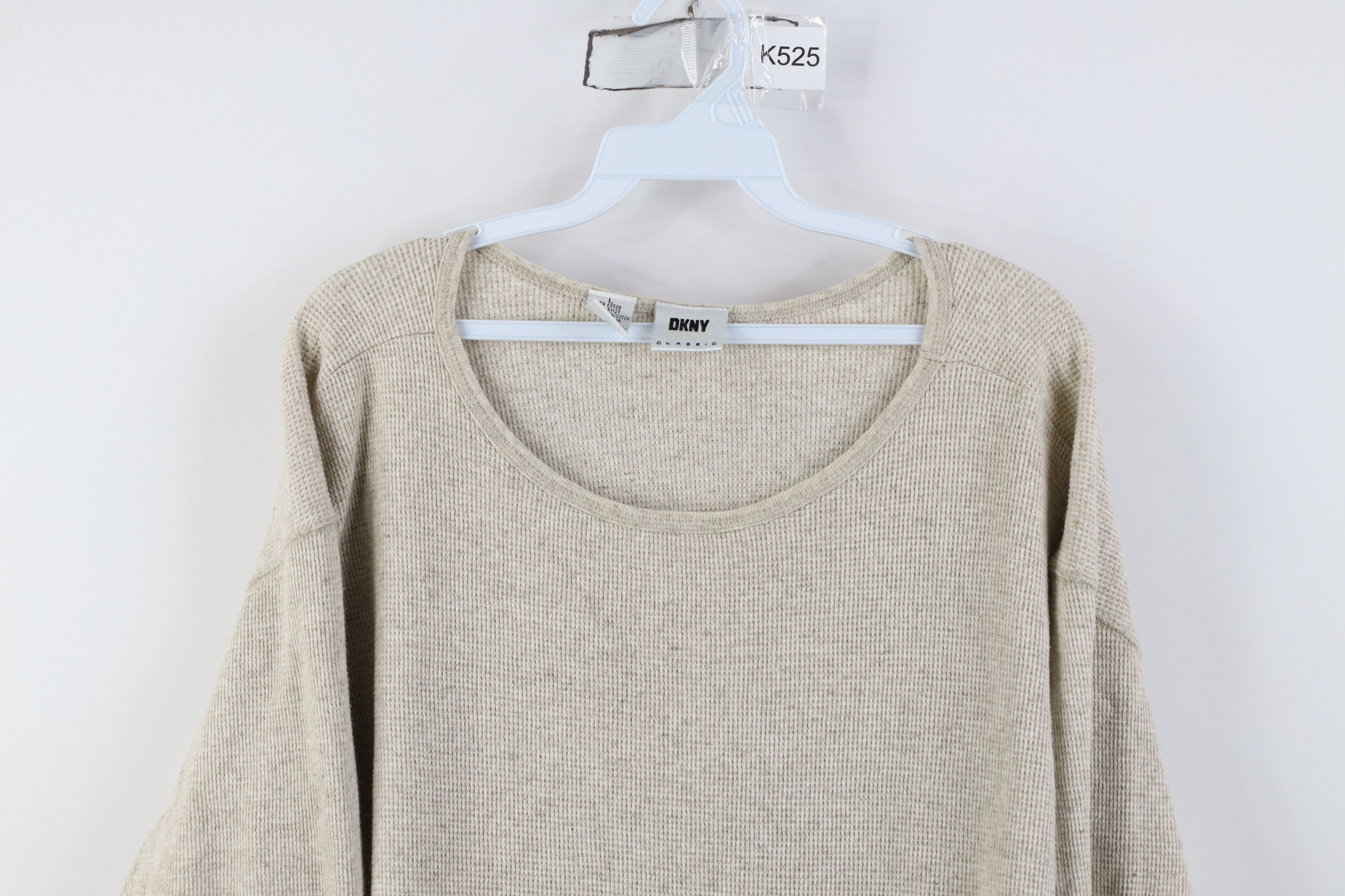 Vintage Vintage 90s DKNY Thermal Waffle Knit Long Sleeve T-Shirt Size L / US 10 / IT 46 - 2 Thumbnail