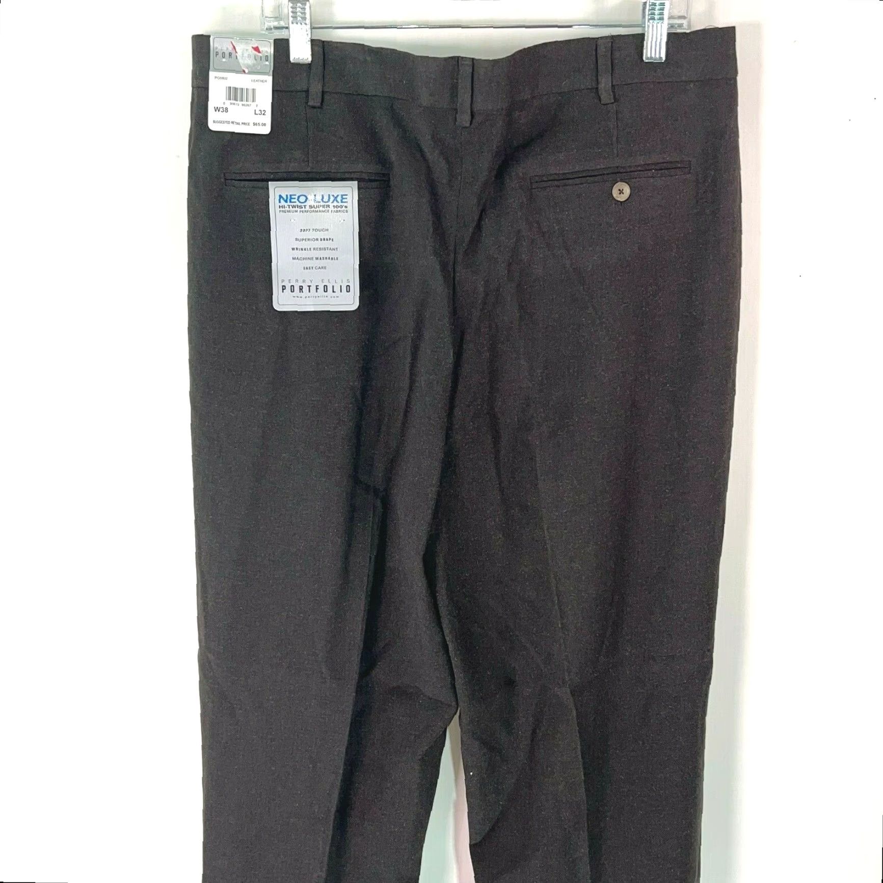 Perry Ellis Perry Ellis Portfolio Mens Flat Front High Rise Dark Gray Dress Pants 38X32 Size US 38 / EU 54 - 3 Thumbnail