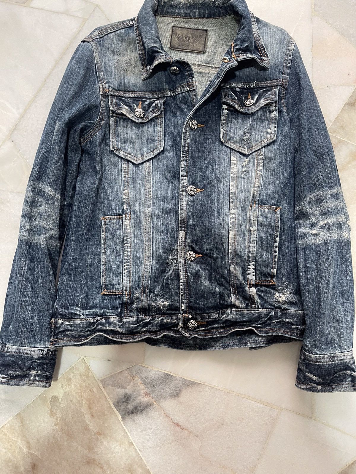 If Six Was Nine 2000s Angel Equal Trashed Denim Jacket A5 Size US S / EU 44-46 / 1 - 3 Thumbnail