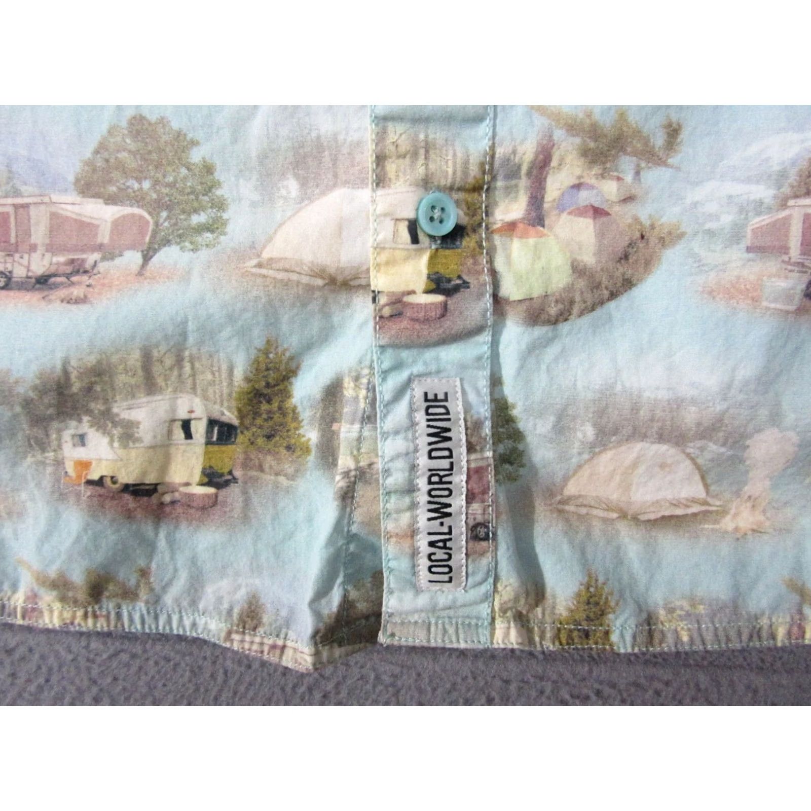 KAVU Kavu Shirt Mens Medium Blue Beige Outdoor Camping Trailers Tent Short Sleeve Size US M / EU 48-50 / 2 - 2 Thumbnail