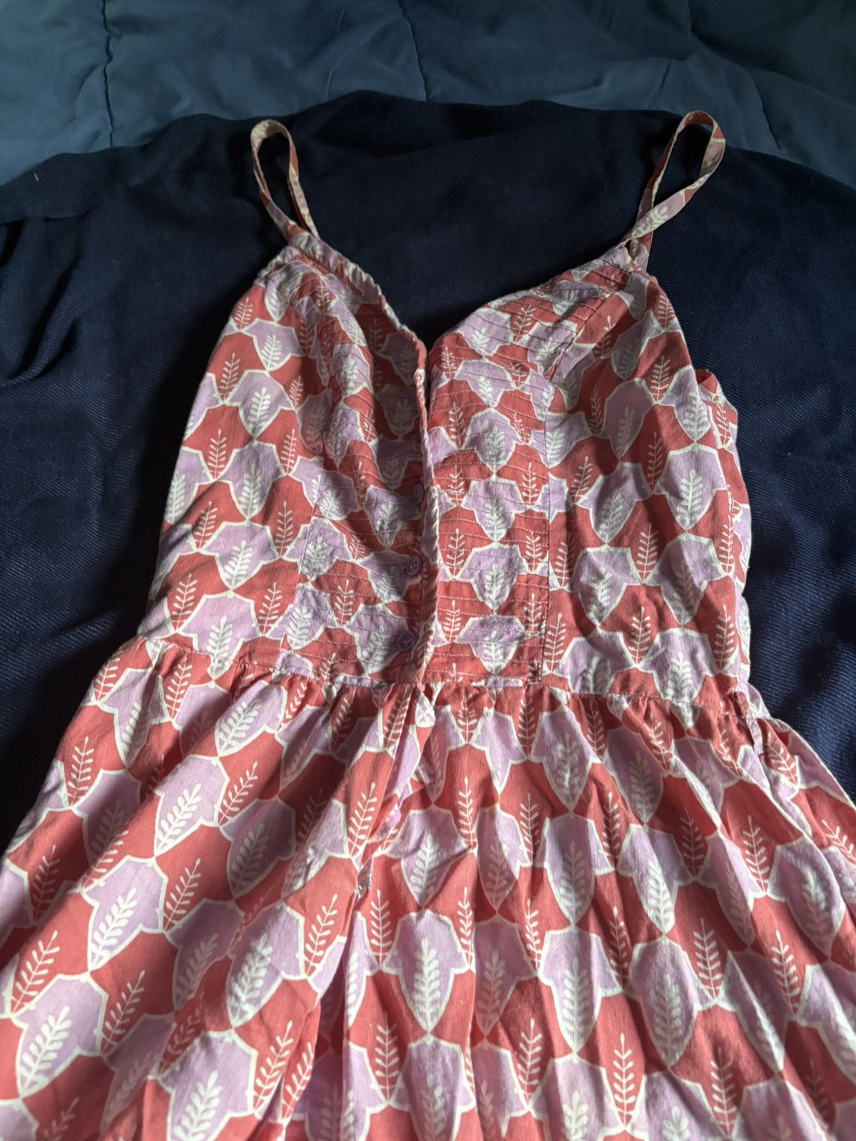Other Whistle & Flute Pink Leaf Print 100% Cotton Midi Sundress Size M / US 6-8 / IT 42-44 - 2 Thumbnail