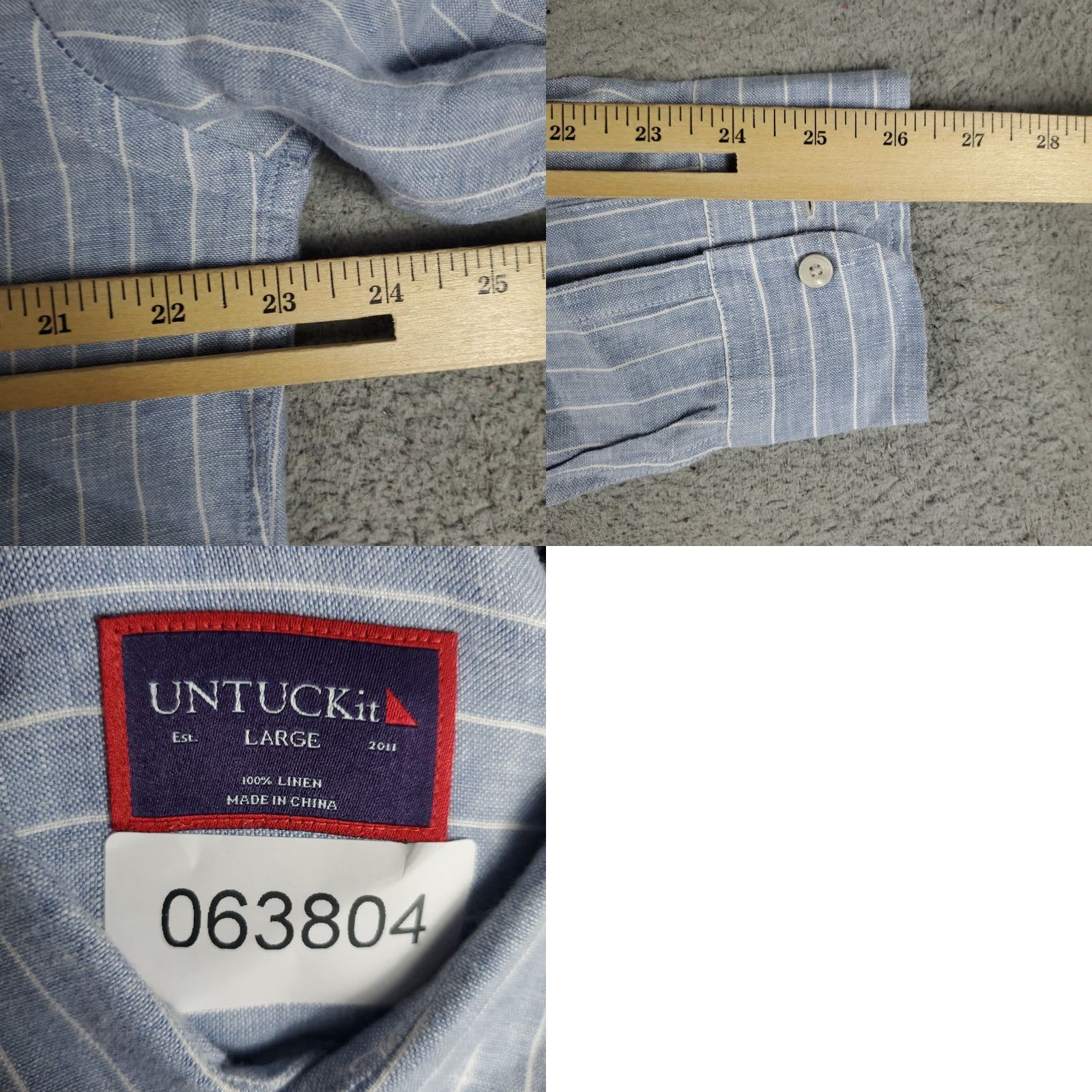 UNTUCKit UNTUCKit Shirt Mens Large Blue Striped Linen Button-Up Long Sleeve Casual Business Formal Wear - Mens L Blue Linen Button-Up Shirt Size US L / EU 52-54 / 3 - 8 Thumbnail