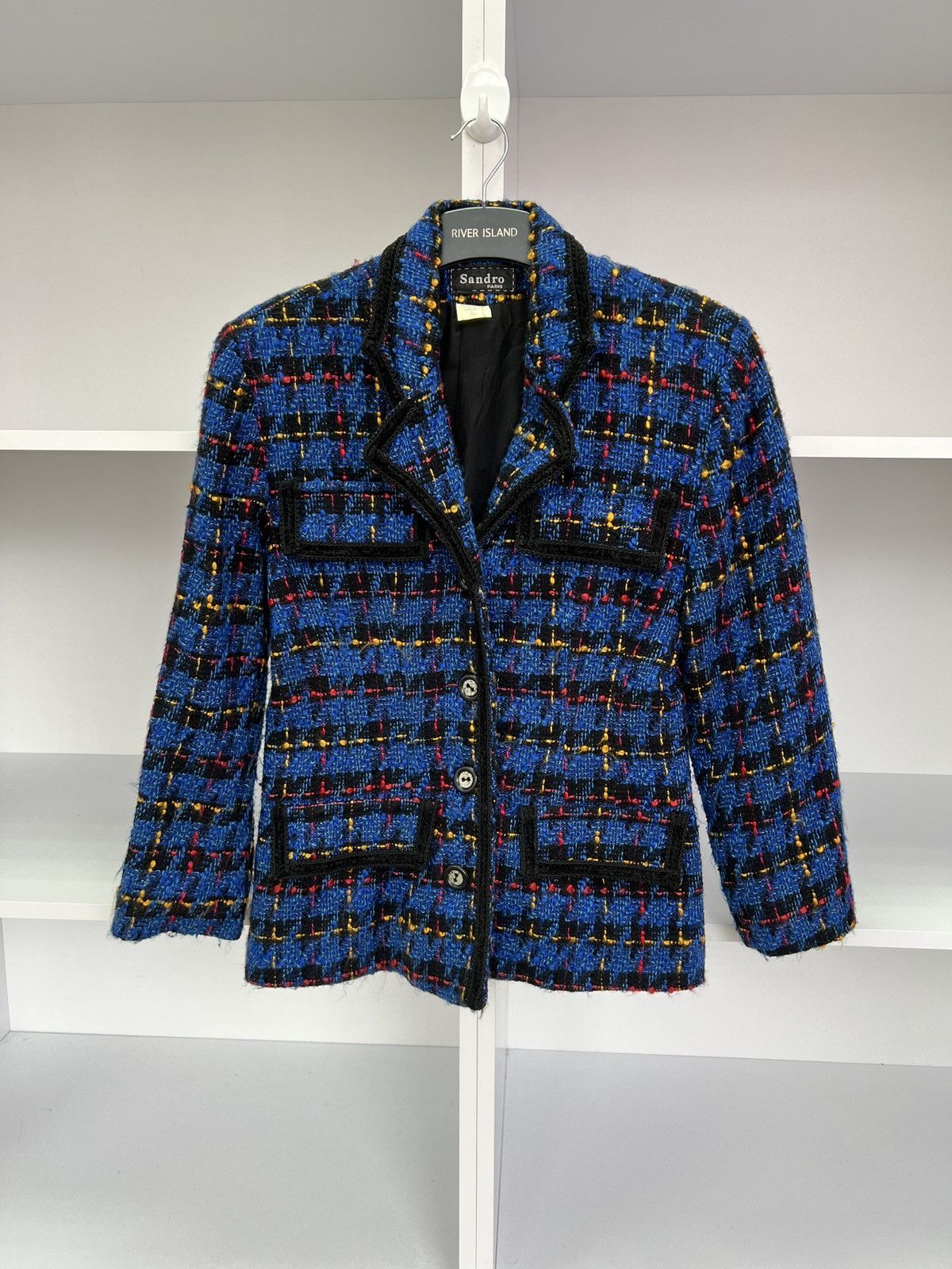 Designer × Sandro × Vintage Vintage Sandro Paris Reversible Floral Knit Blue Blazer Size M / US 6-8 / IT 42-44 - 5 Thumbnail