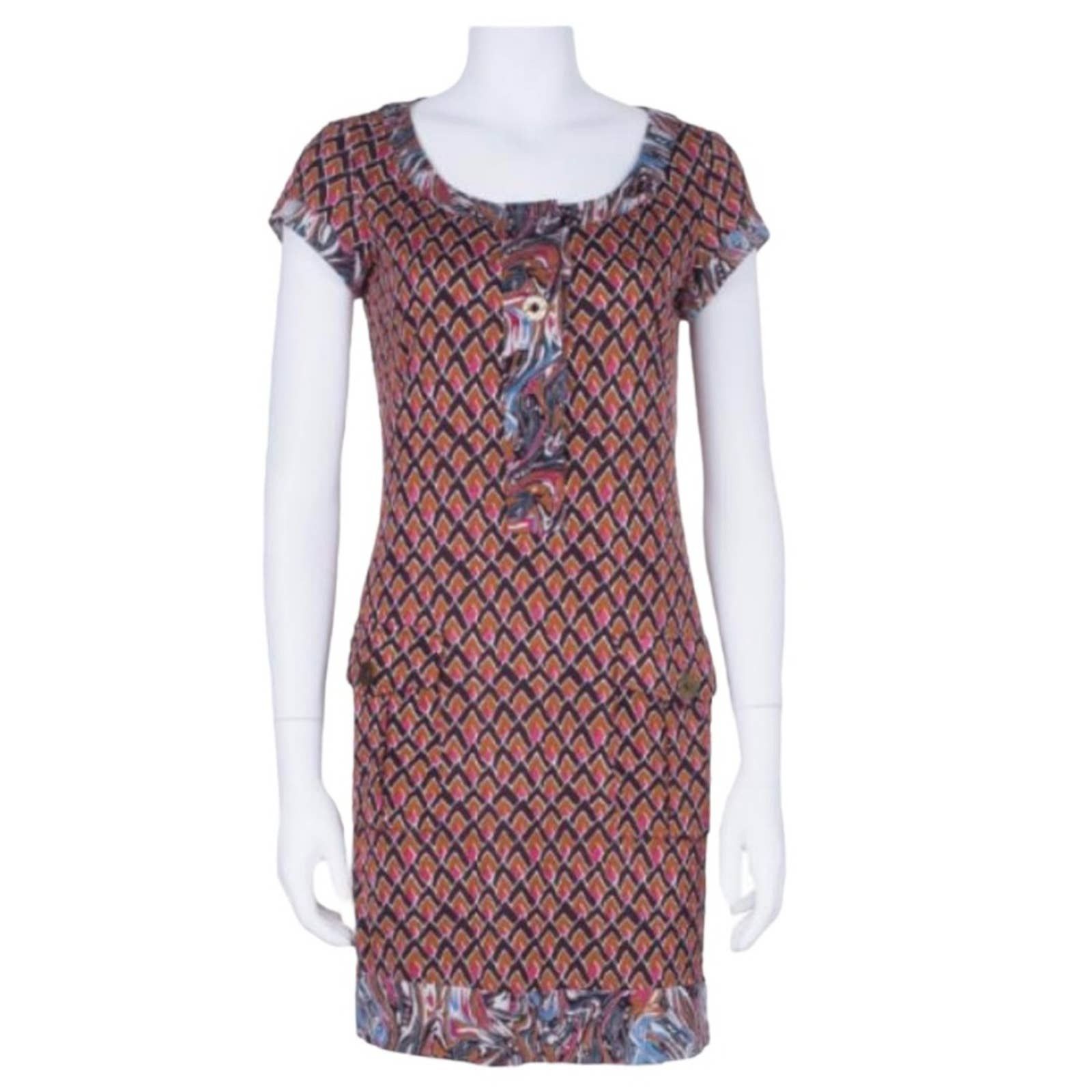 image of Diane Von Furstenberg Abstract Silk Tunic Dress Size 6 in Orange, Women's