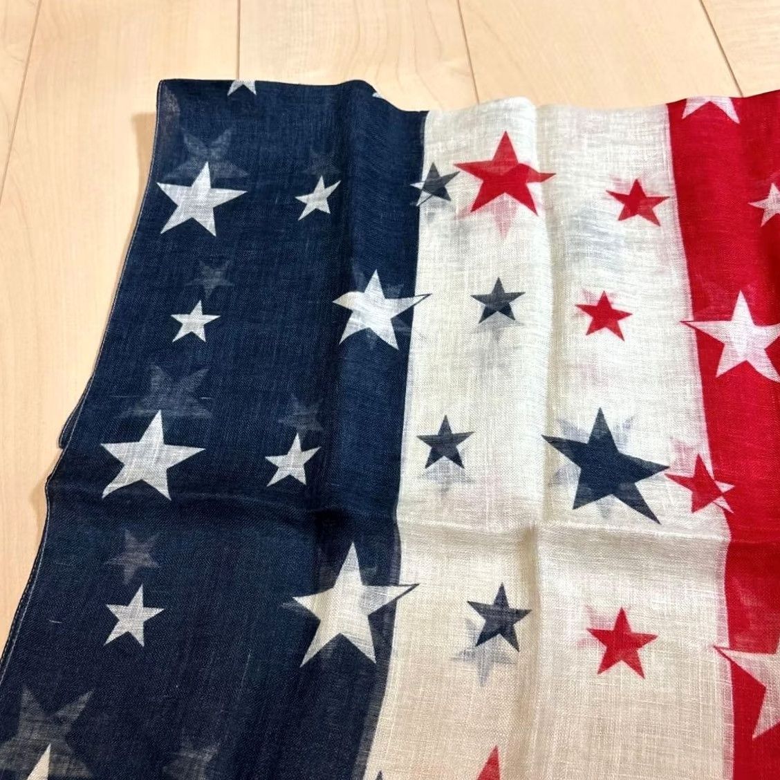 Ralph Lauren RRL Ralph Lauren STAR STRIPE FLAG SCARF Organic Cotton Blue White Red New Scarf Unisex One Size Cotton Holiday 136cm 53cm Size ONE SIZE - 7 Thumbnail