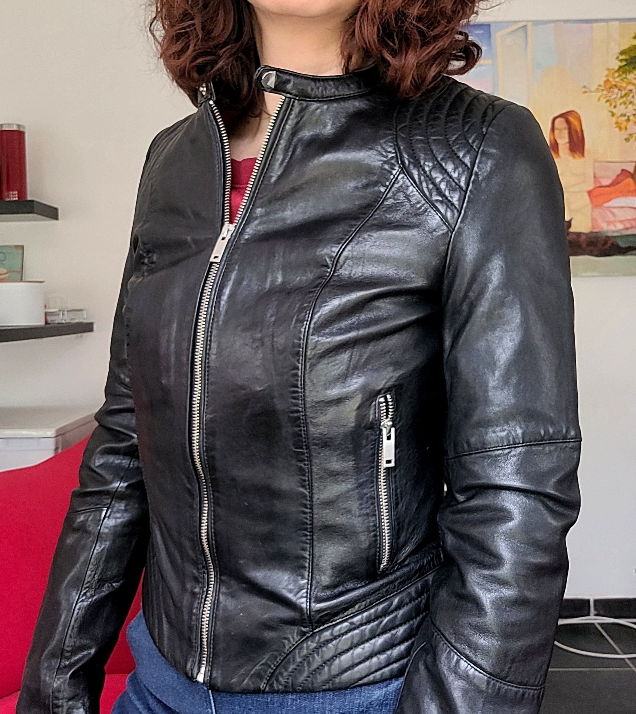 Other Blouson cuir noir motard rétro vintage Naf Naf 36 Size XS / US 0-2 / IT 36-38 - 3 Thumbnail