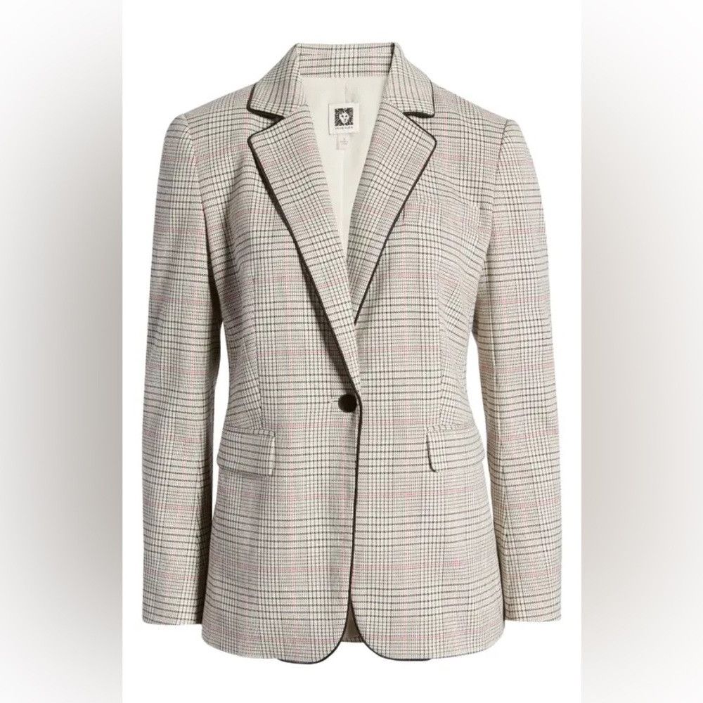 Anne Klein Anne Klein One Button Preppy Glen Plaid Blazer Pink Single Size L / US 10 / IT 46 - 1 Thumbnail