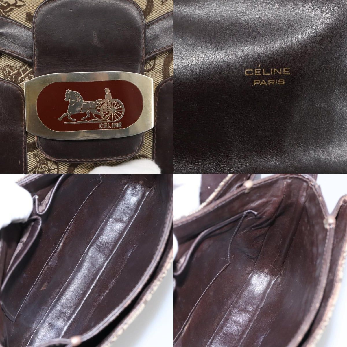 Celine CELINE C Sulky Shoulder Bag Canvas Leather Beige Brown Gold Size ONE SIZE - 11 Thumbnail