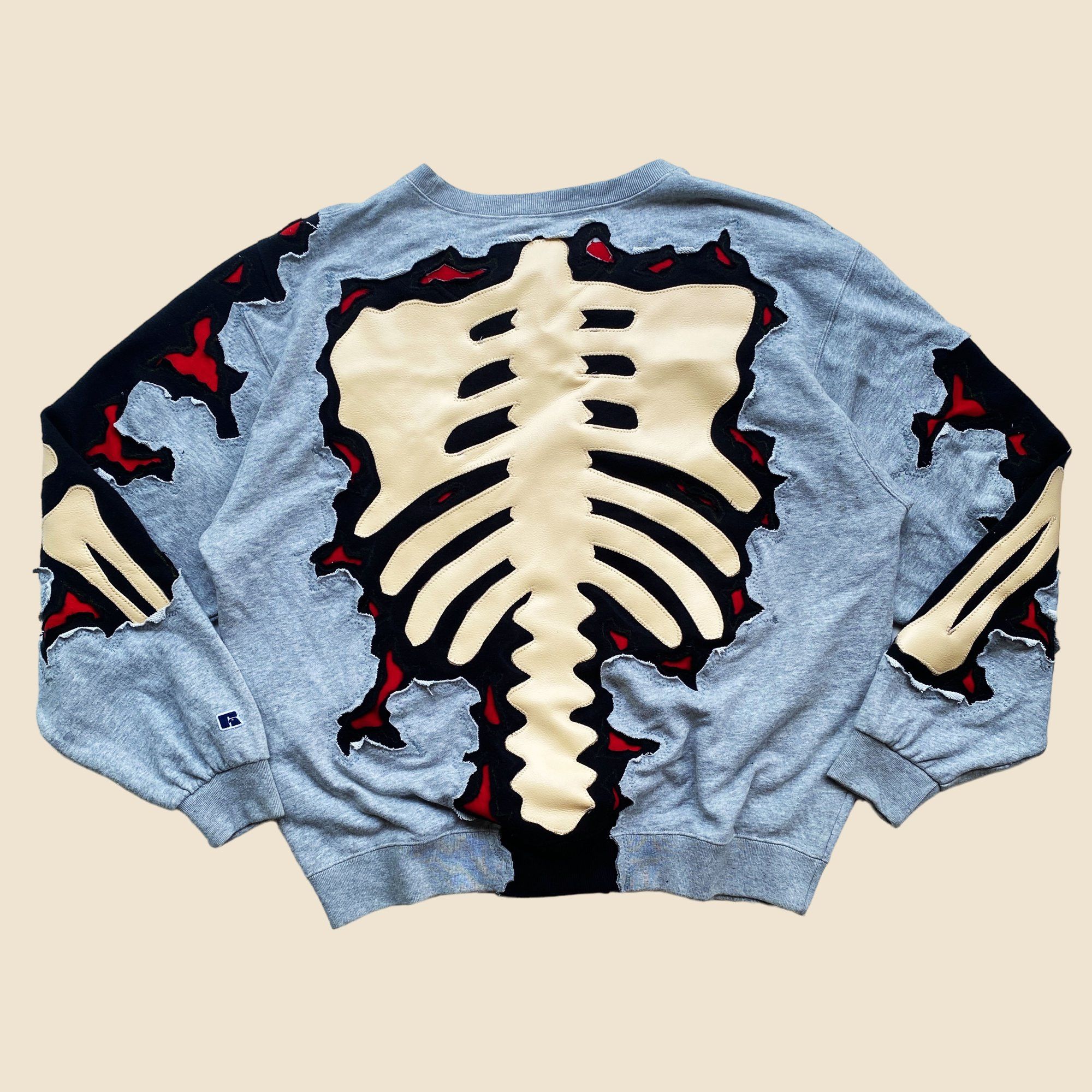 Handmade × Japanese Brand 1 OF 1 REWORKED LEATHER SKELETON SWEATSHIRT SIZE L / XL Size US XL / EU 56 / 4 - 6 Thumbnail
