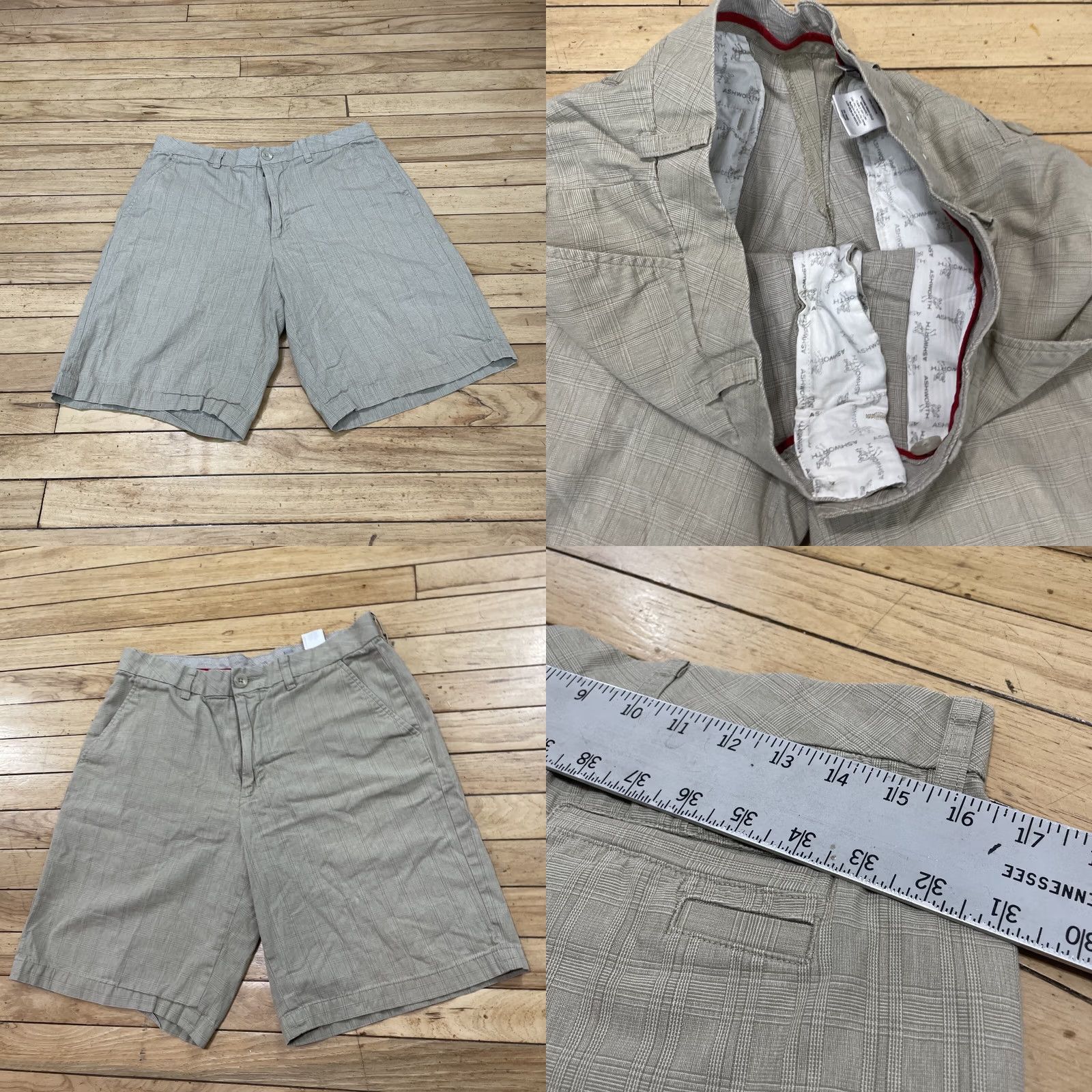 Vintage VINTAGE Ashworth Shorts 32W Men Khaki Beige Plaid Check Flat Front Golf Logo Chino 32 Size US 32 / EU 48 - 8 Thumbnail