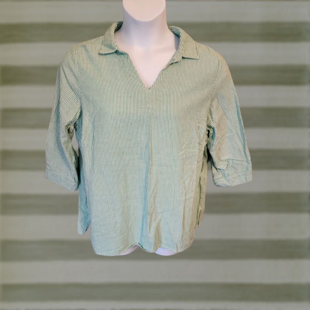 Vintage CJ Banks Green White Striped Button Up Top Shirt 1X Size XL / US 12-14 / IT 48-50 - 1 Thumbnail