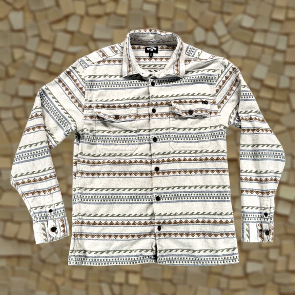 Billabong Billabong Shirt Adult MEDIUM White Striped Flannel Geometric Surf Size US M / EU 48-50 / 2 - 1 Thumbnail