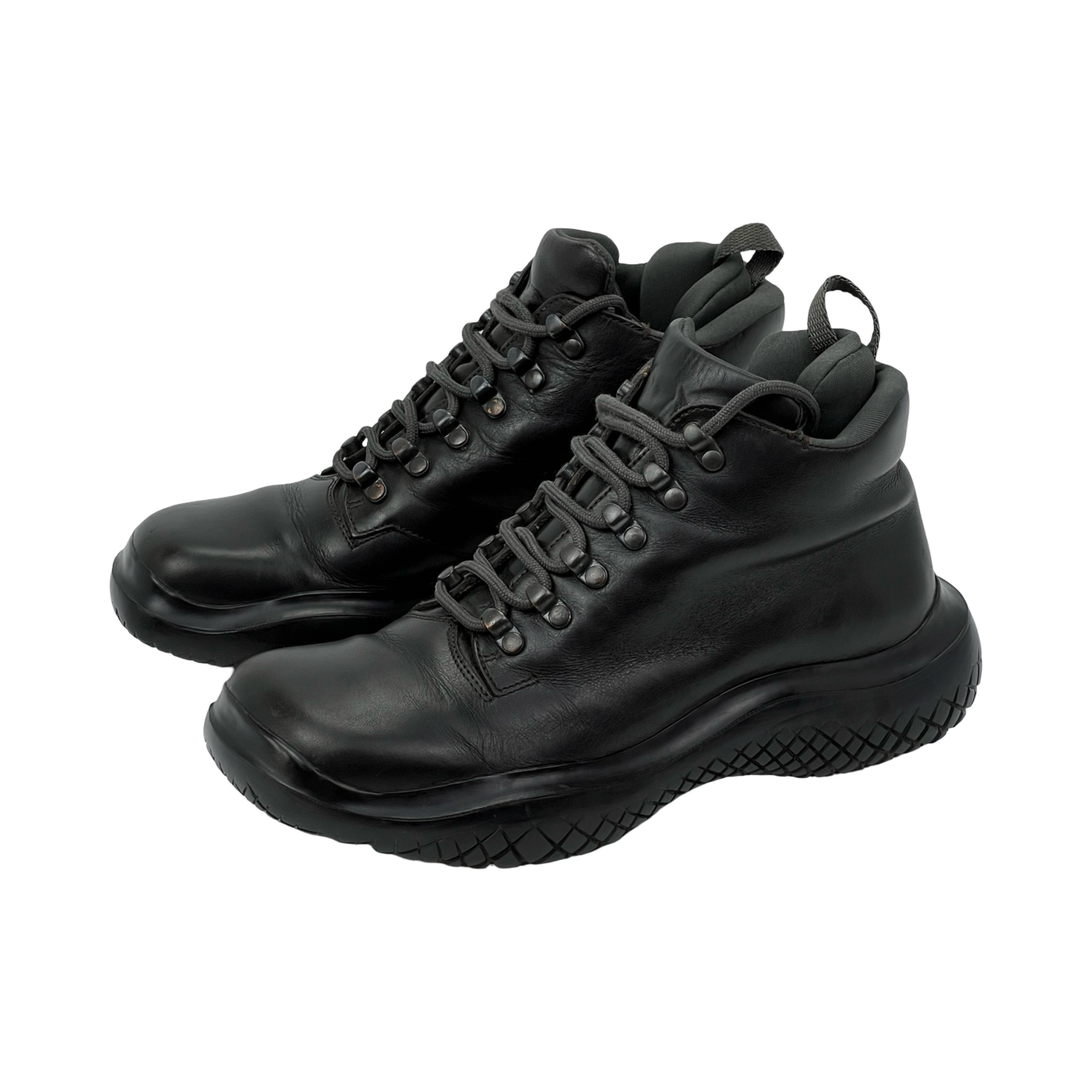 Prada Vintage 00s Prada Combat Black Leather Boots Vibram Italy Size US 7 / IT 37 - 1 Thumbnail