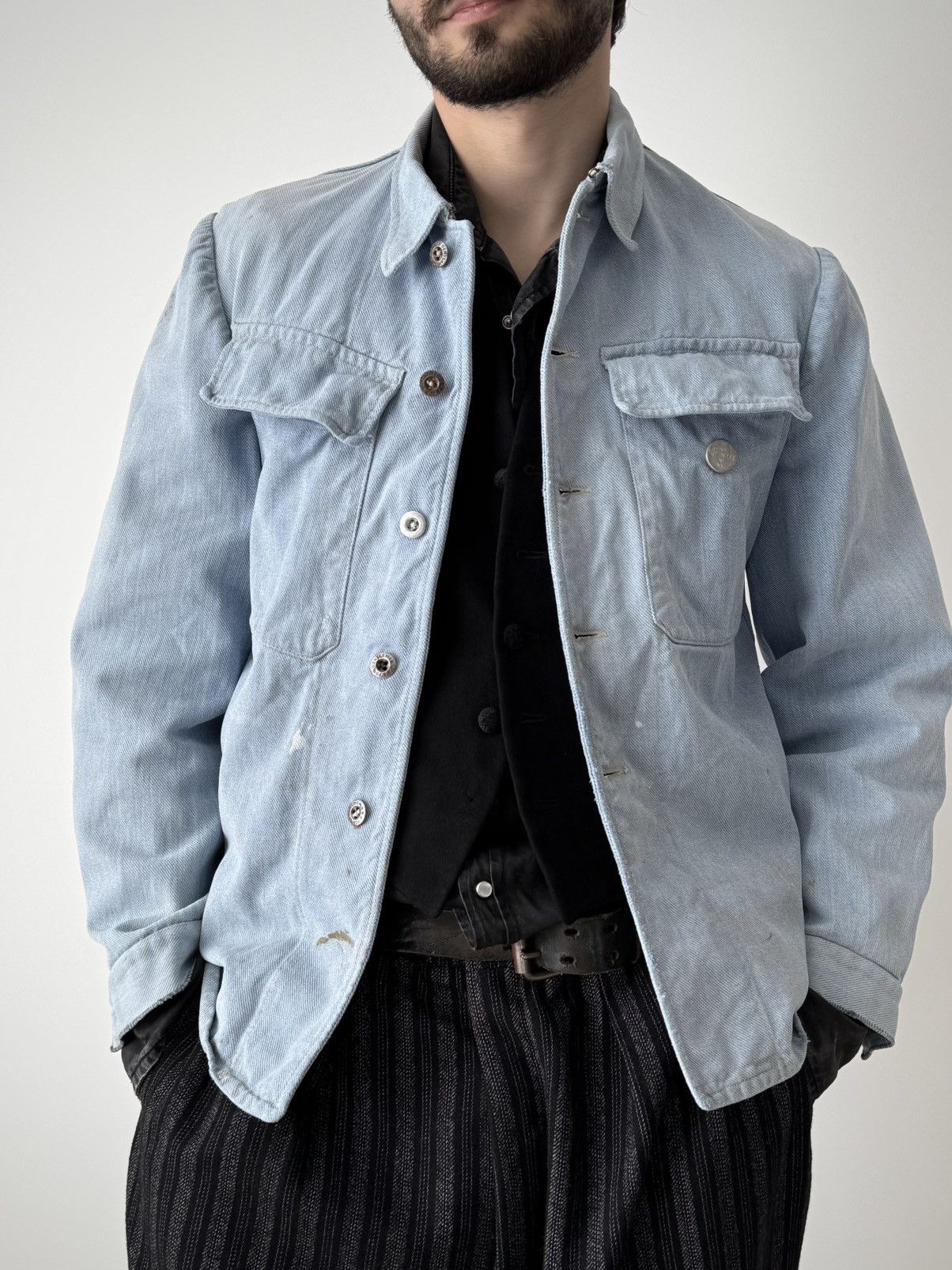 50s Vintage Swiss Army Work Metal Button Denim Chore Jacket