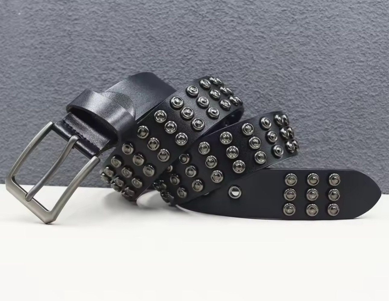 Japanese Brand 115 cm Black PU Leather Studded Belt - Gothic & Punk Fashion Size ONE SIZE - 6 Thumbnail