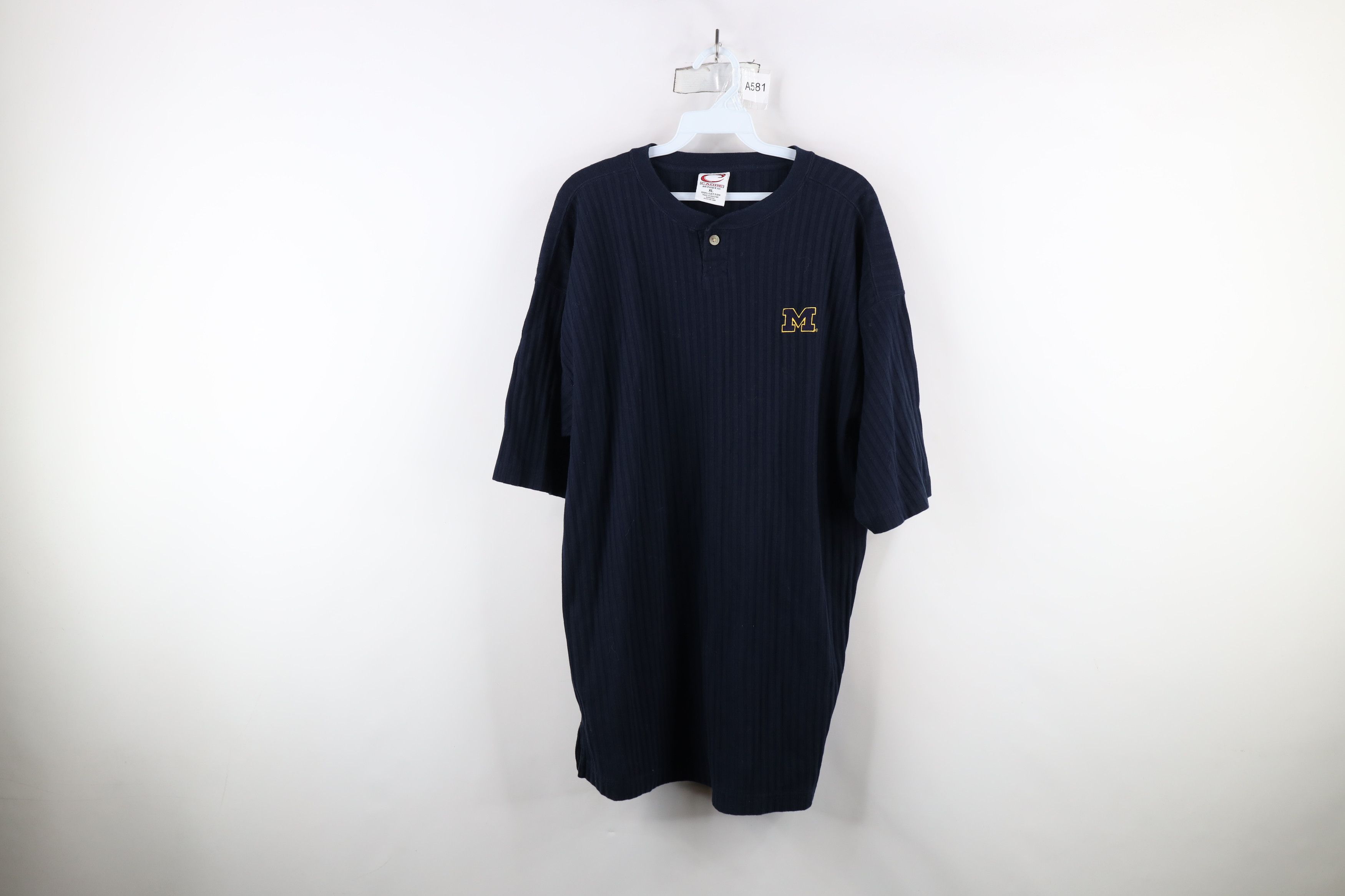 Vintage Vintage 90s University of Michigan Ribbed Henley T-Shirt Size US XL / EU 56 / 4 - 1 Thumbnail