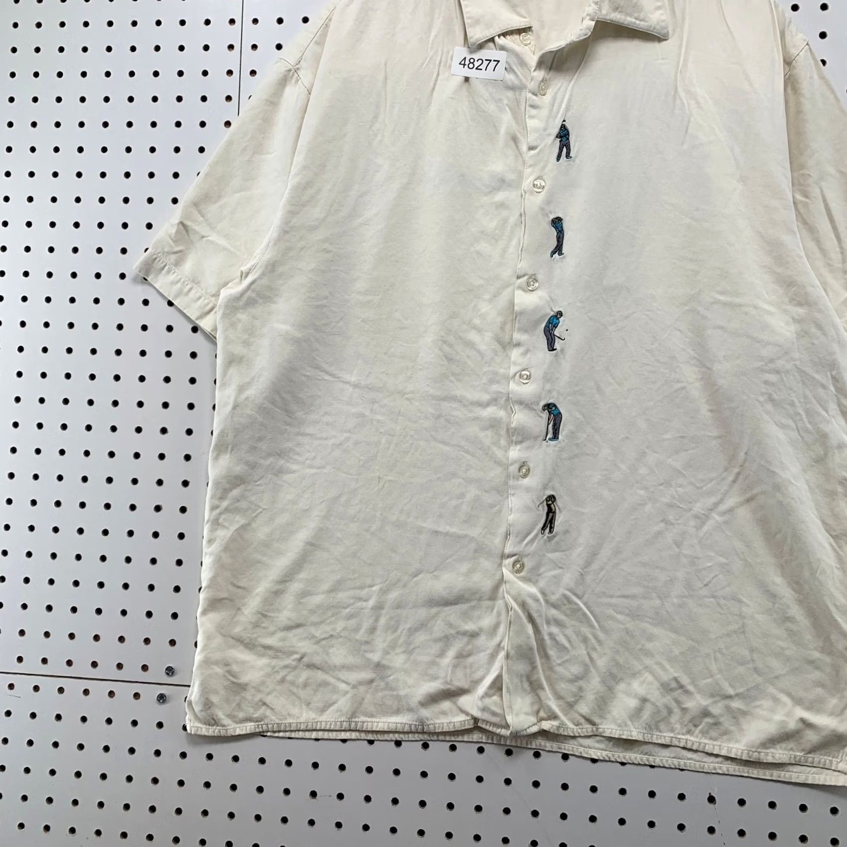 Vintage Bobby Chan Silk Blend Button Shirt Mens XL Cream Embroidered Golf Golfer Bamboo Shirt Size US XL / EU 56 / 4 - 3 Thumbnail
