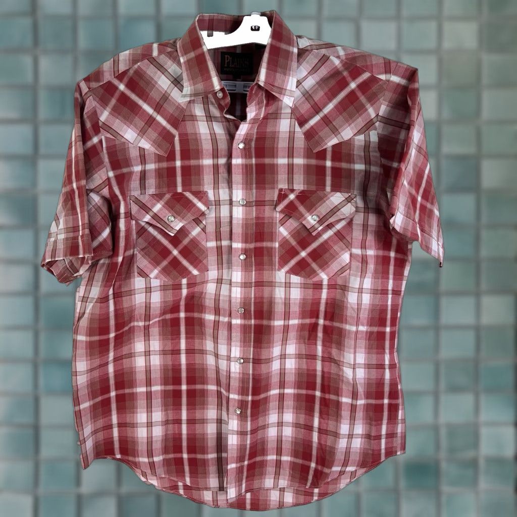 Vintage Plains Western Wear Plaid Pearlsnap Shirt Mens M Red Short Sleeve Shirt Size US M / EU 48-50 / 2 - 1 Thumbnail
