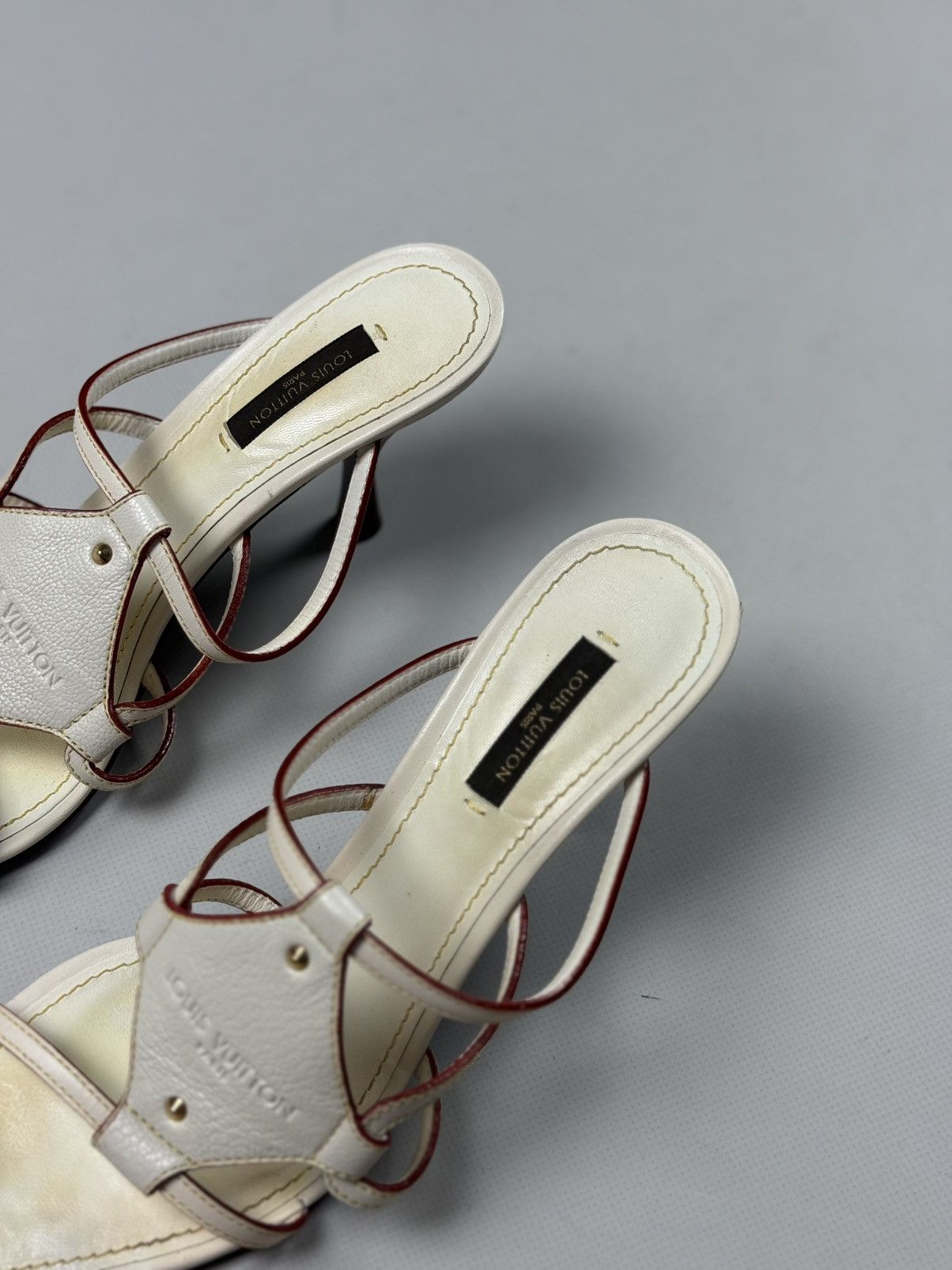 Louis Vuitton Louis Vuitton Cream Leather VTG Ankle Strap Heels Sandals Size US 8 / IT 38 - 13 Thumbnail