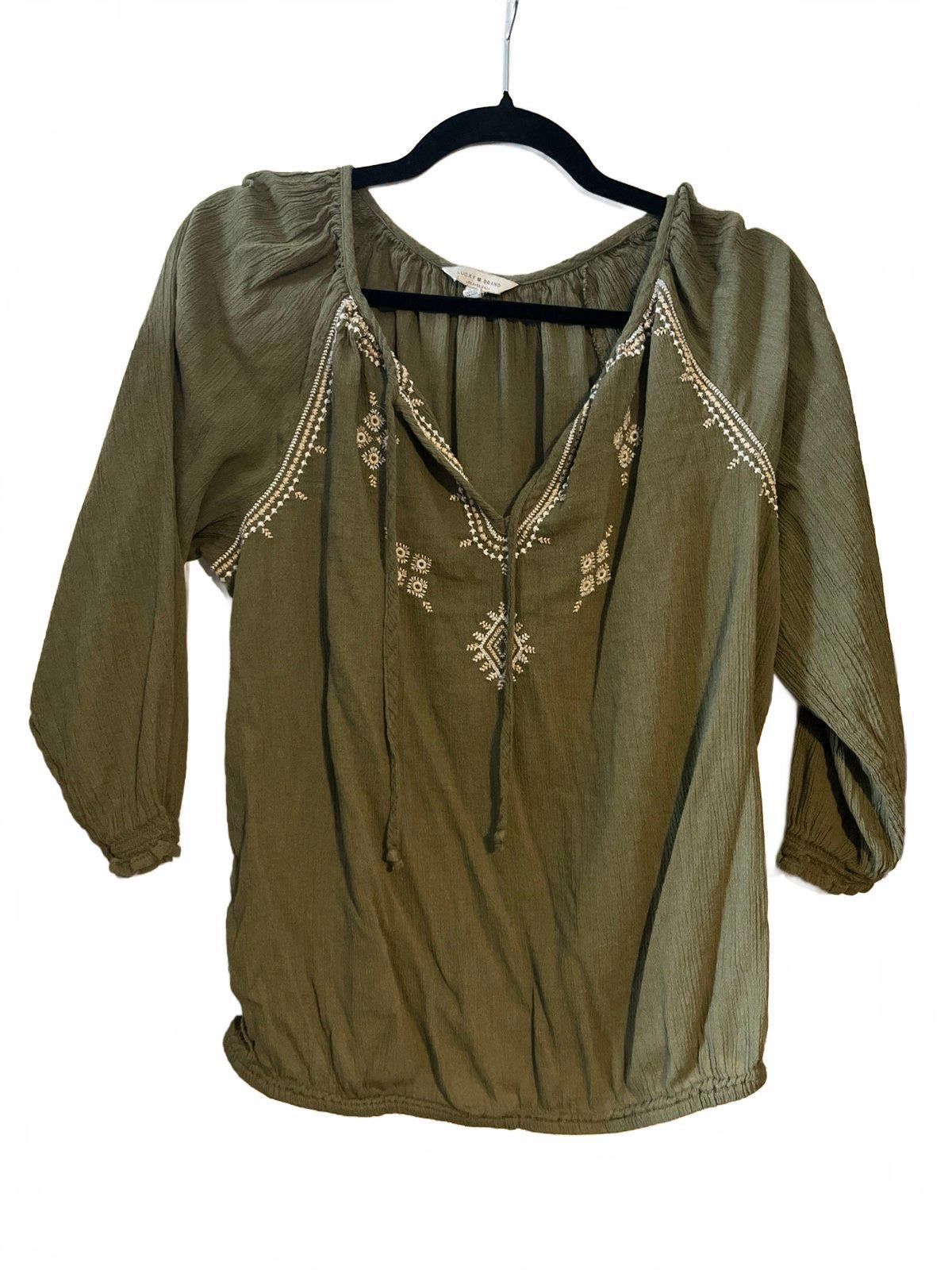 Lucky Brand Lucky Brand Olive Green Embroidered Blouse Size M / US 6-8 / IT 42-44 - 1 Thumbnail