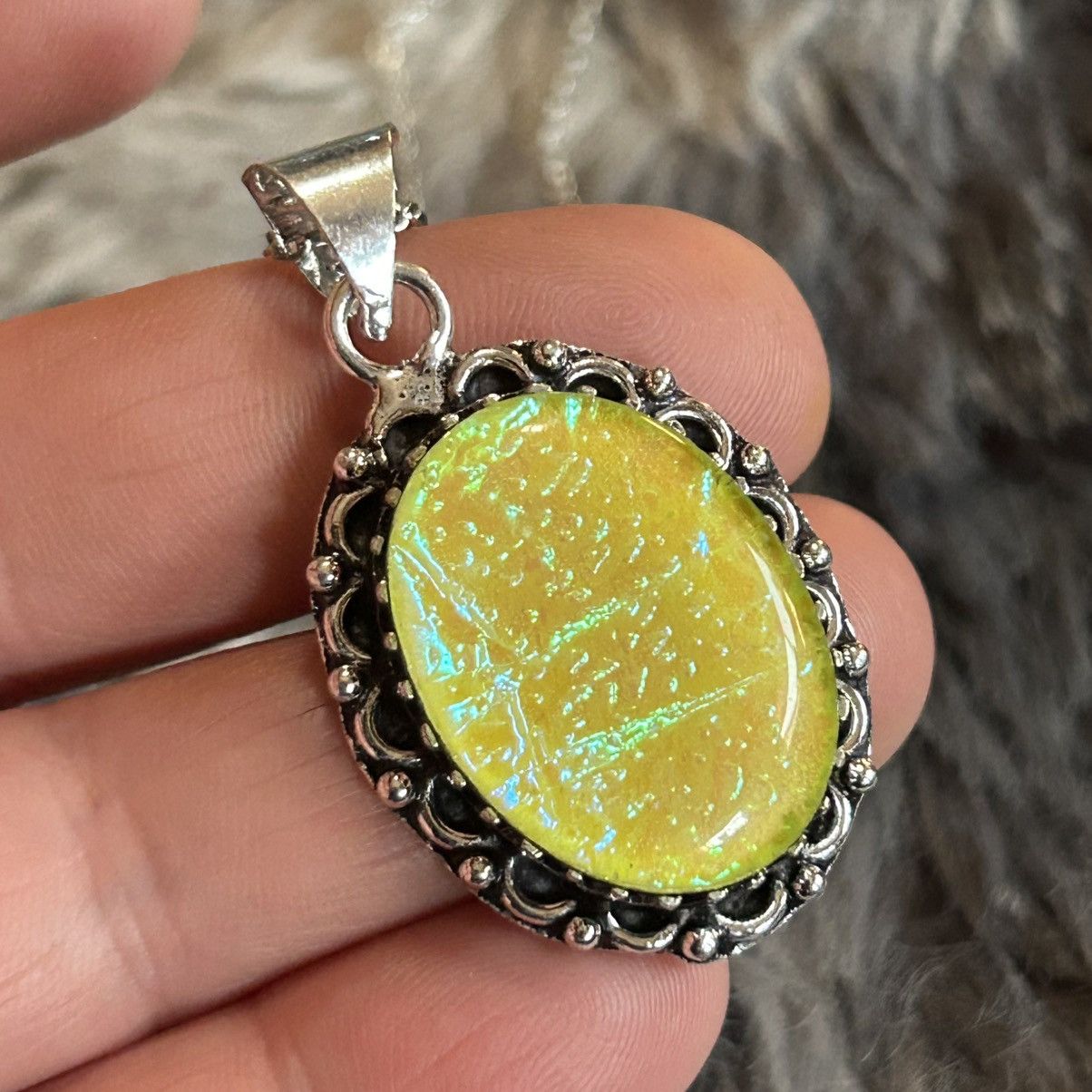 Handmade Handcrafted simulated opal dogtooth 925 sterling necklace Size ONE SIZE - 1 Thumbnail