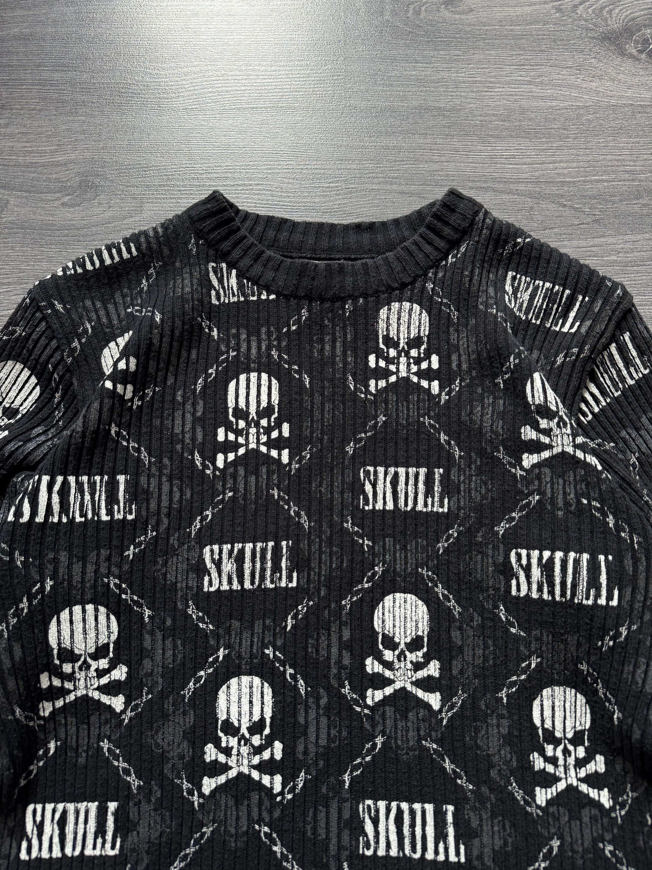 Japanese Brand Crazy Y2K Fishbone Skulls ribbed sweater affliction style Size US M / EU 48-50 / 2 - 4 Thumbnail
