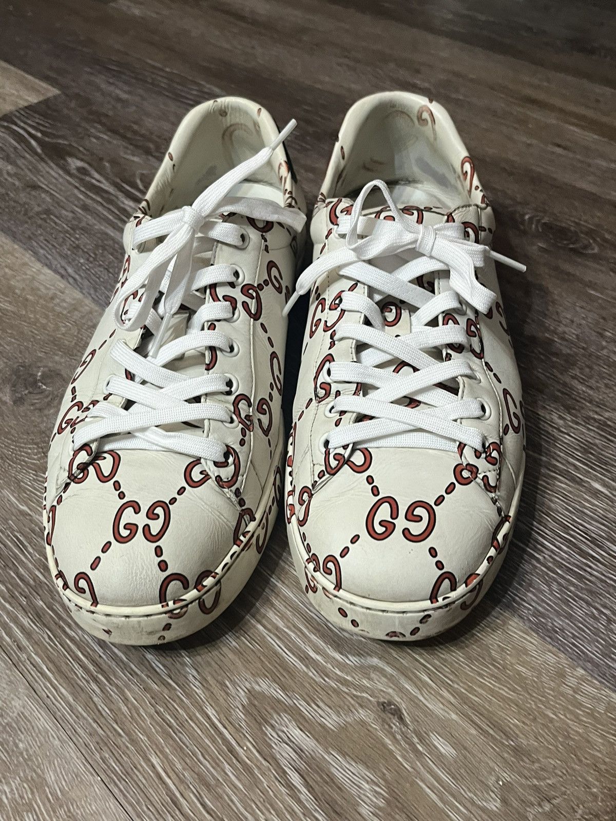 Gucci Gucci Ace White/RedMonogram Sneakers Red/Green Heel Size US 12 / EU 45 - 2 Thumbnail
