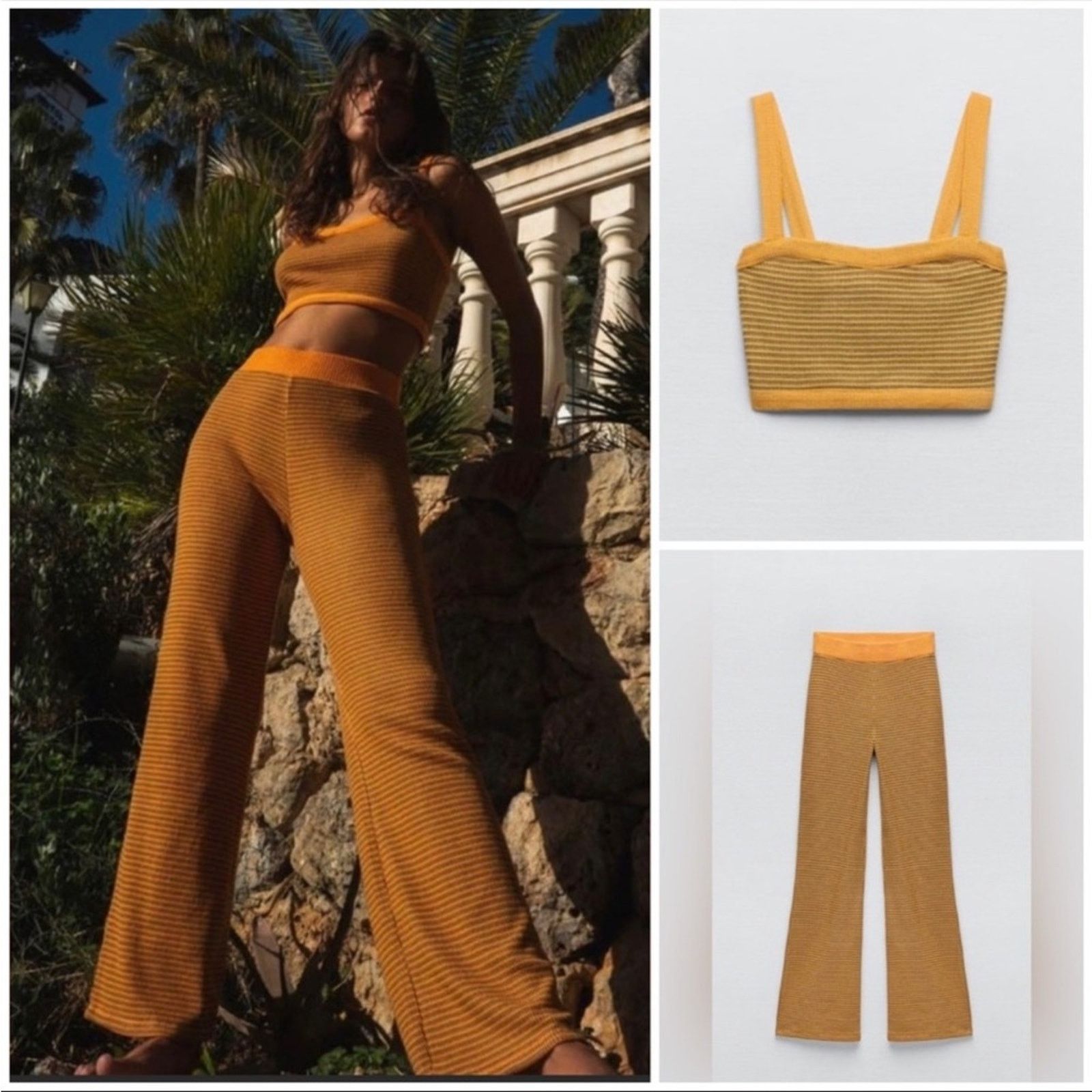 Zara ZARA Striped Crop Top & High Waist Pull on Pants Set SMall Size 26" / US 2 / IT 38 - 1 Thumbnail