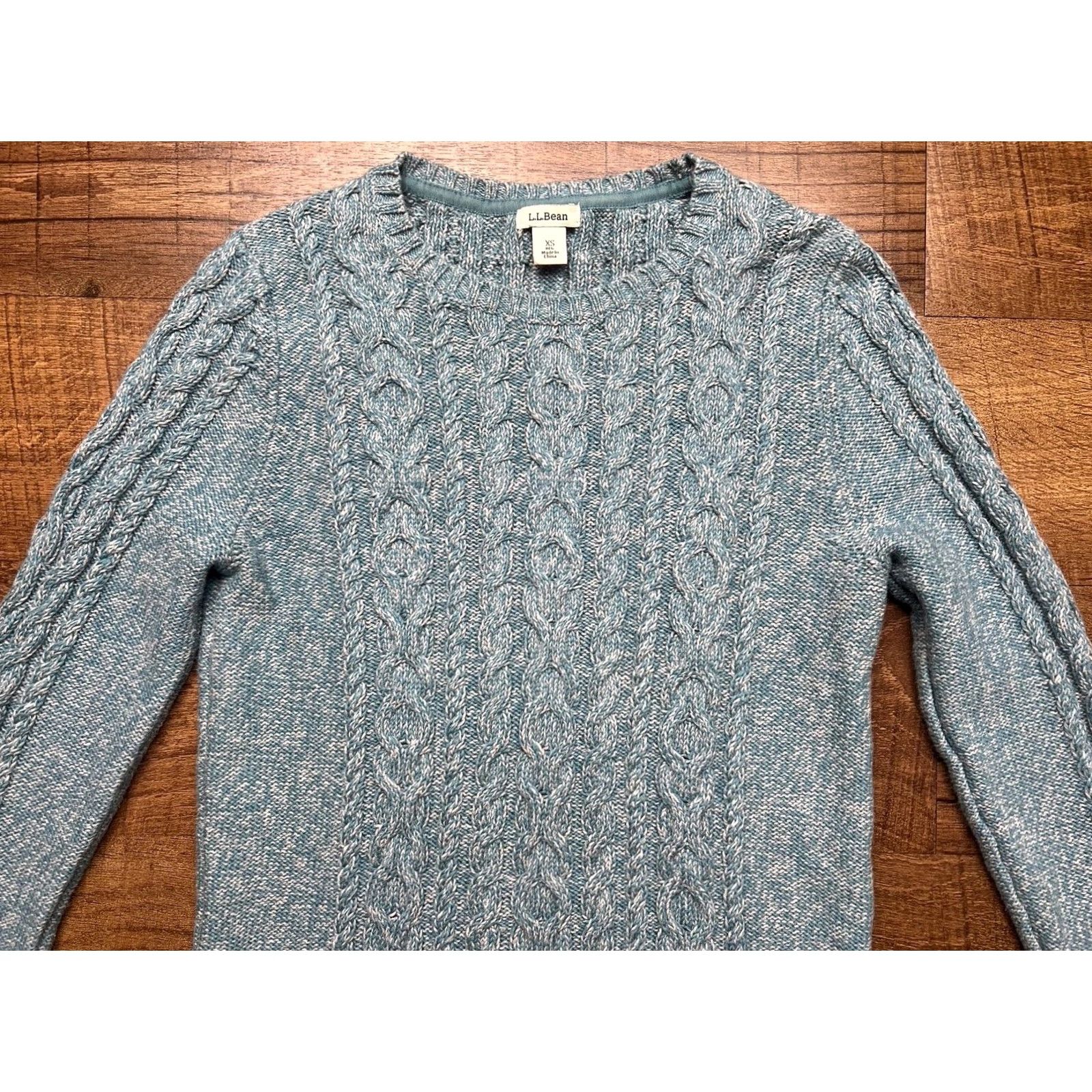 Vintage VINTAGE LL Bean Cable Knit Fisherman Sweater Womens XS Crewneck Teal Gray Cotton Size XS / US 0-2 / IT 36-38 - 2 Thumbnail